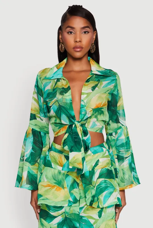 Spoon Jeans Chiffon Cropped Bell Sleeve Top sold by Rainbow