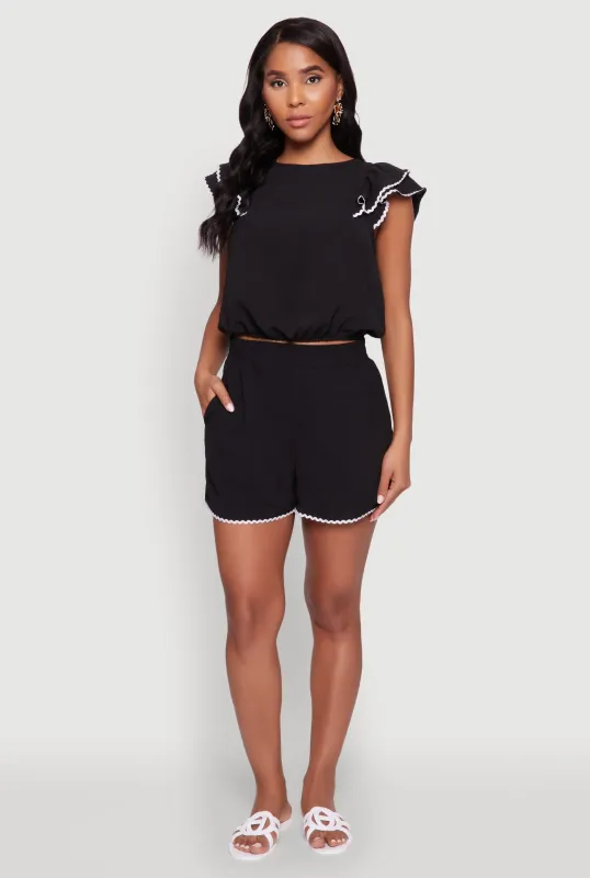 Trendy Crepe Knit High Waisted Shorts with Scalloped Contrast Trim sold by Rainbow