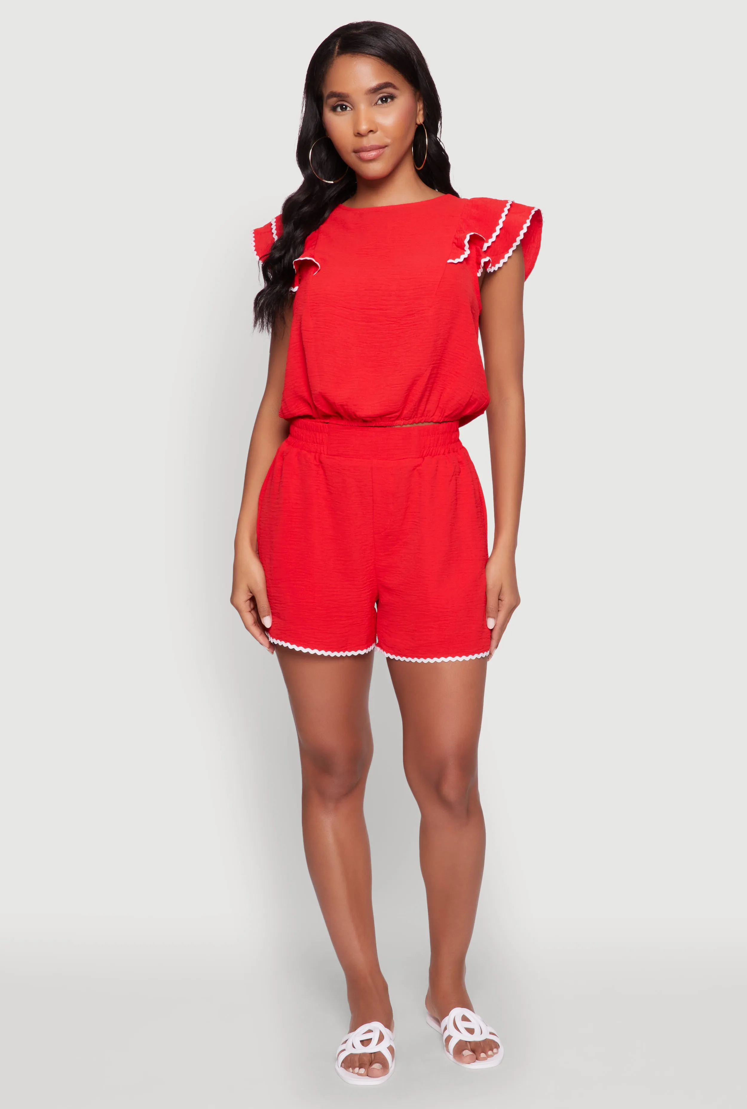 Trendy Crepe Knit High Waisted Shorts with Scalloped Contrast Trim sold by Rainbow product image thumbnail 3