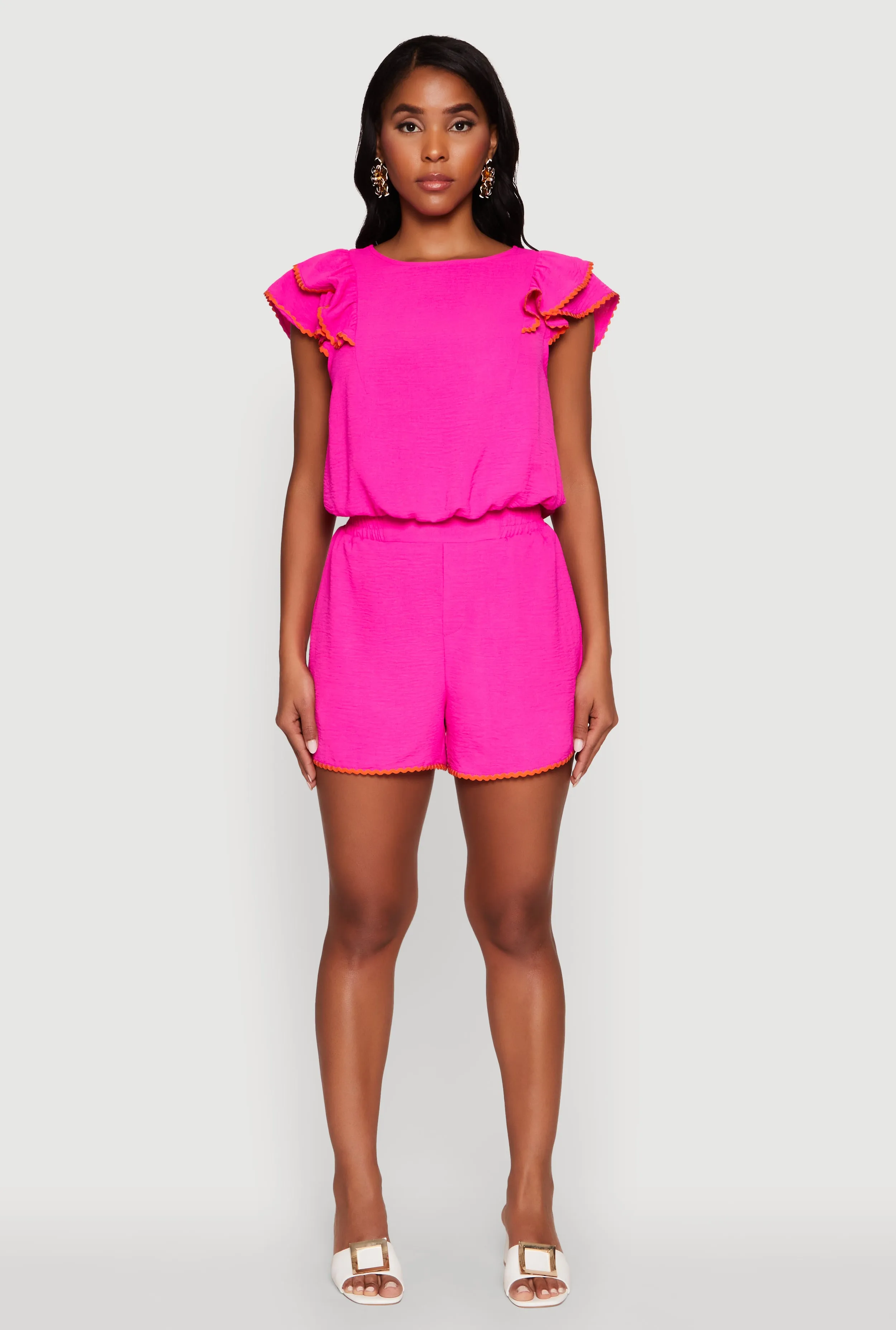 Trendy Crepe Knit High Waisted Shorts with Scalloped Contrast Trim sold by Rainbow product image thumbnail 4