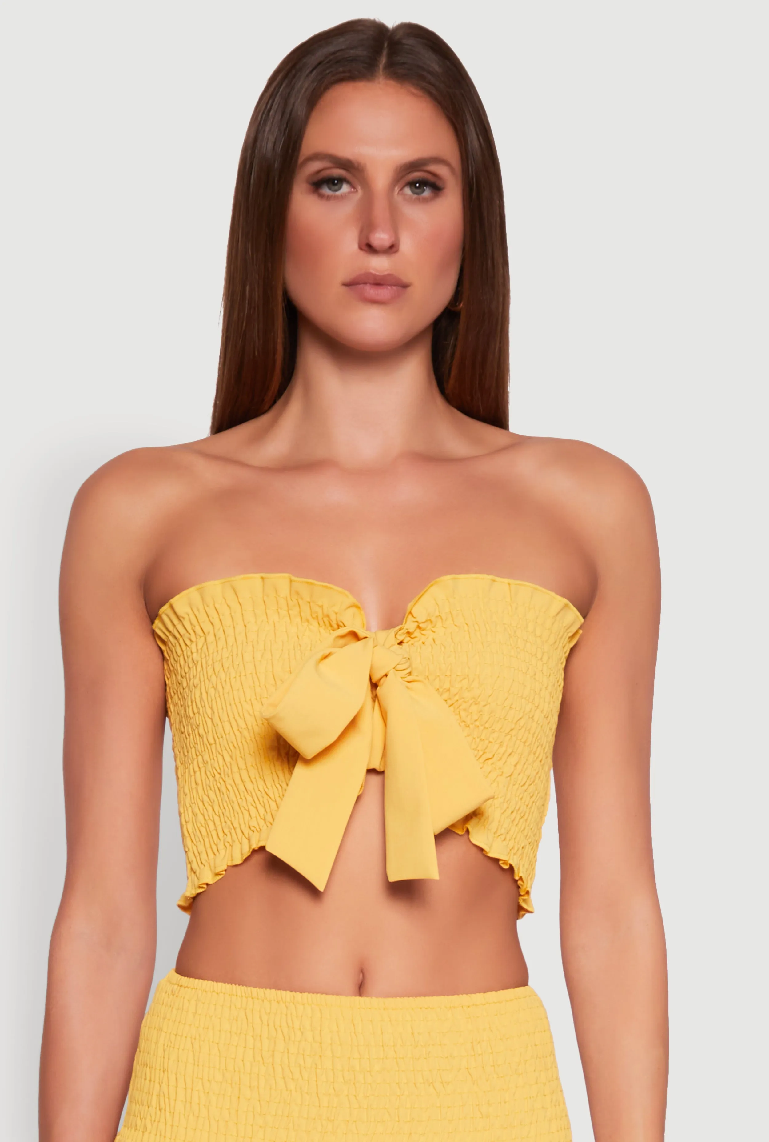 Tie Front Smocked Cropped Tube Top sold by Rainbow