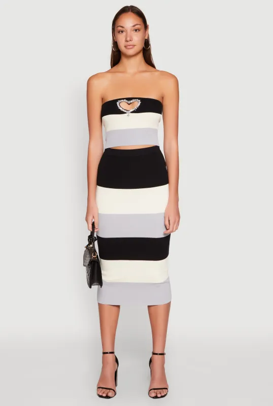 Color Block Knit Midi Skirt sold by Rainbow