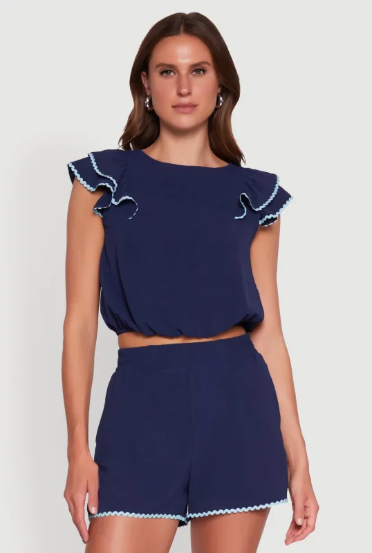 Chic Crepe Knit Cropped Blouse with Tiered Sleeves sold by Rainbow