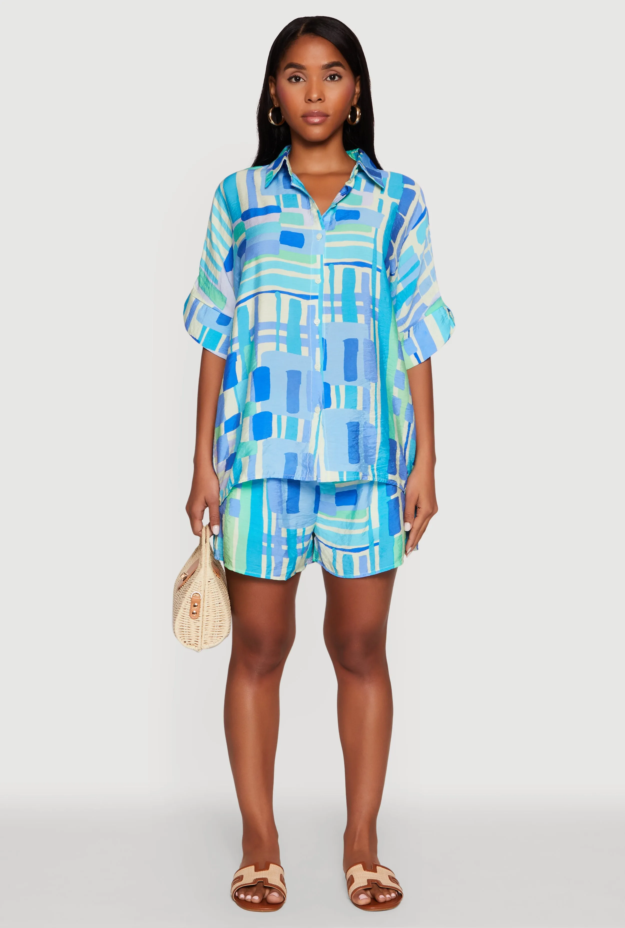 Abstract Geometric Print Airy Shorts sold by Rainbow product image thumbnail 2