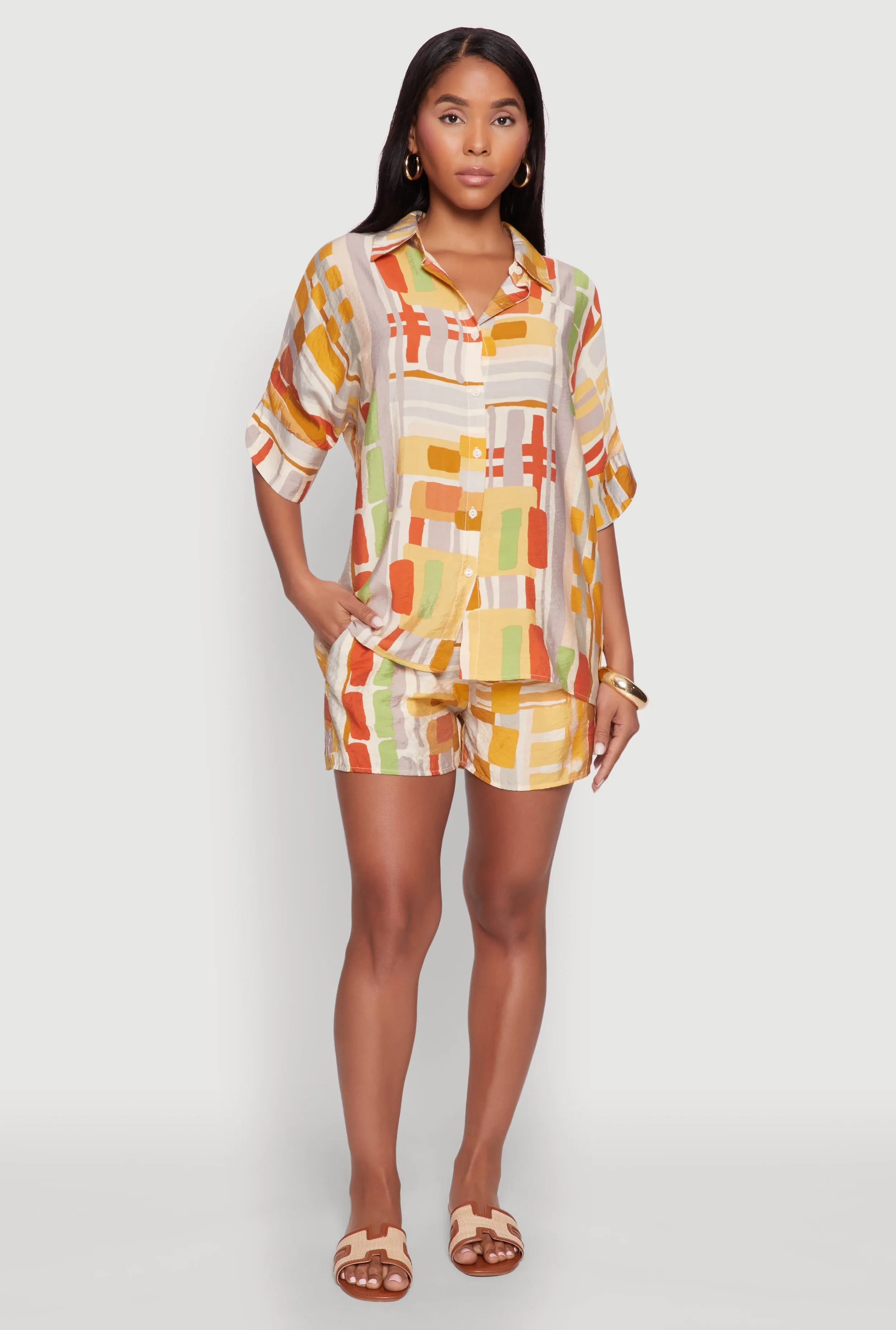 Abstract Geometric Print Airy Shorts sold by Rainbow