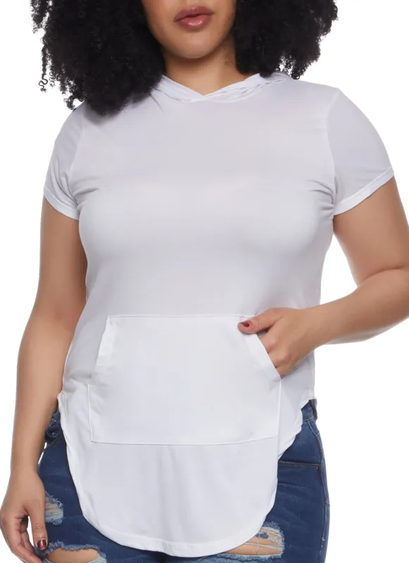 Plus Size Kangaroo Pocket Hooded Tee sold by Rainbow