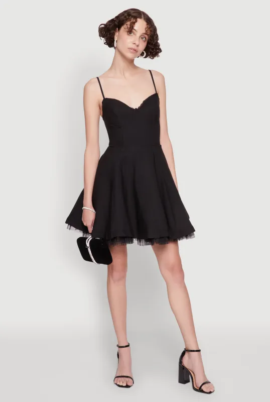 Elegant Tulle Lined Lace Detailed Bustier Skater Dress sold by Rainbow