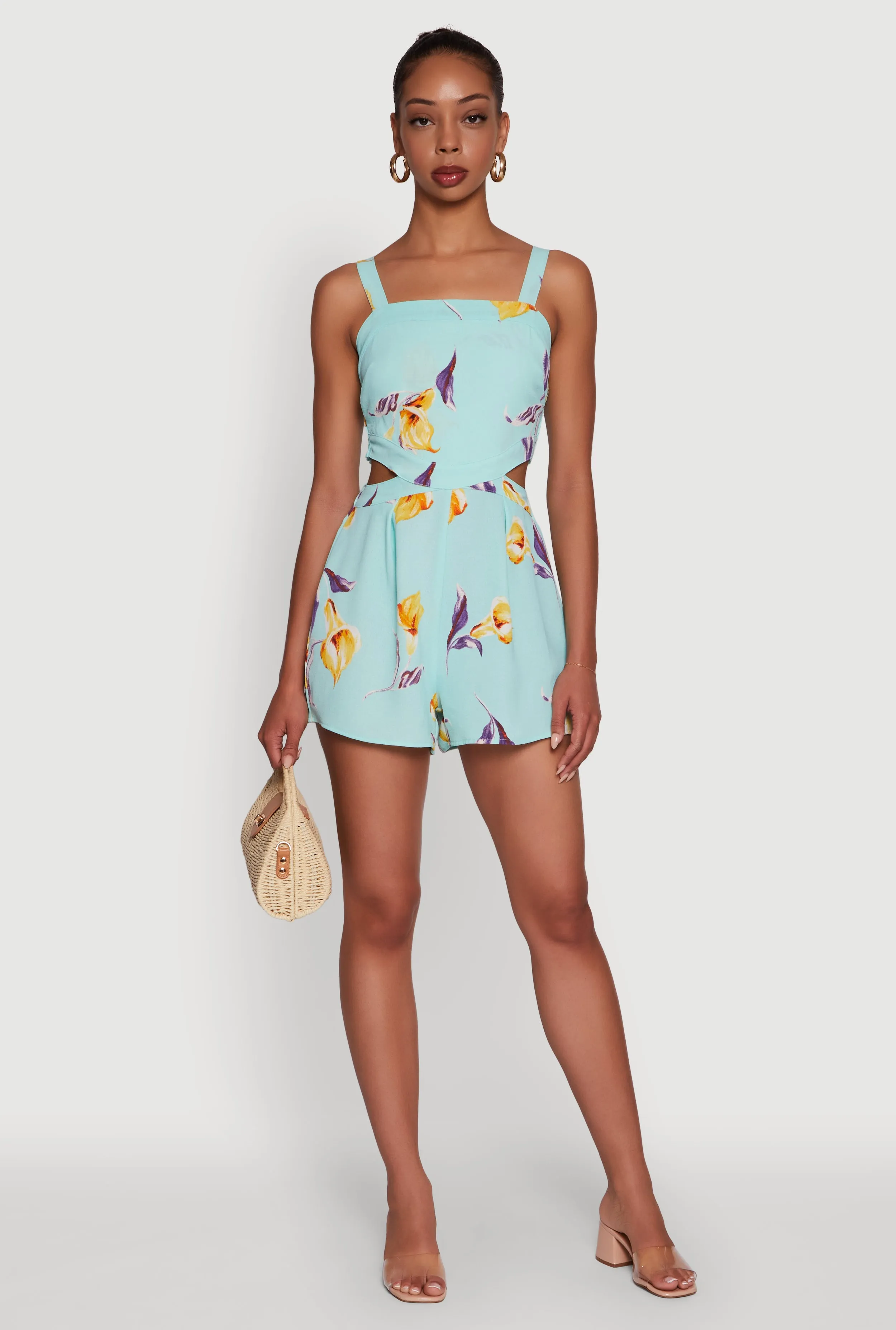 Floral Print Crepe Knit Sleeveless Romper sold by Rainbow product image thumbnail 2