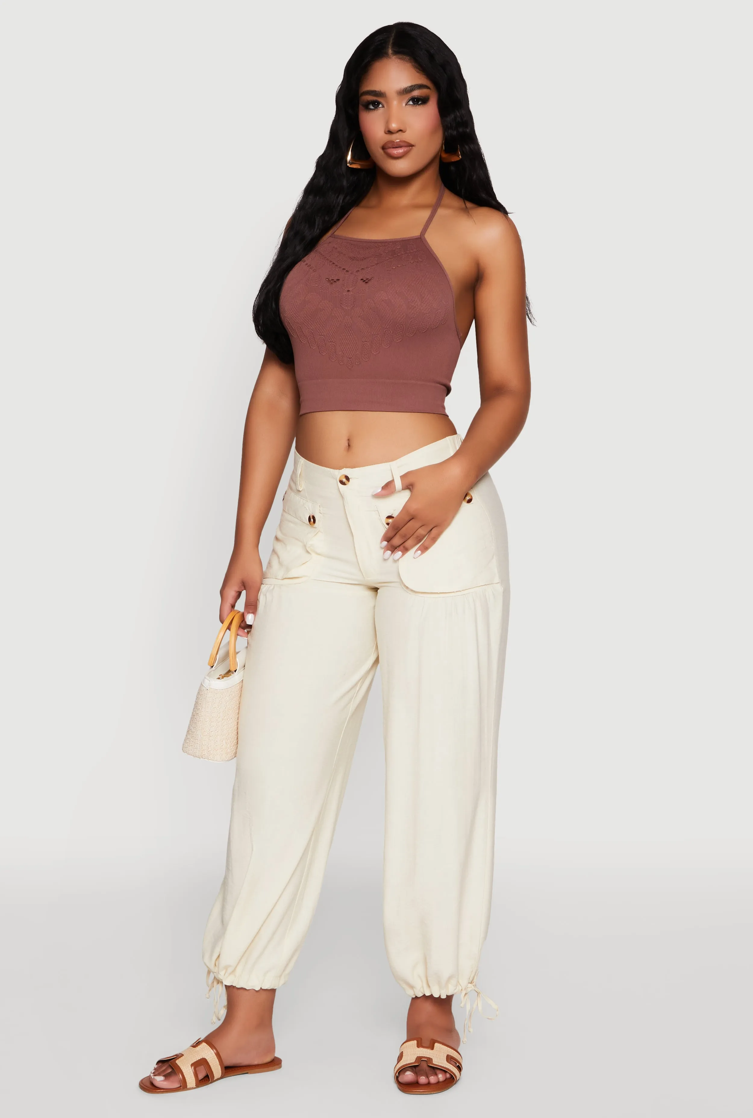 Elastic Waist Drawstring Hem Joggers sold by Rainbow