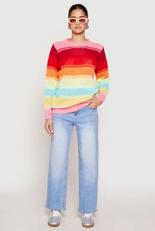 Daisy Crochet Chevron Striped Sweater sold by Rainbow