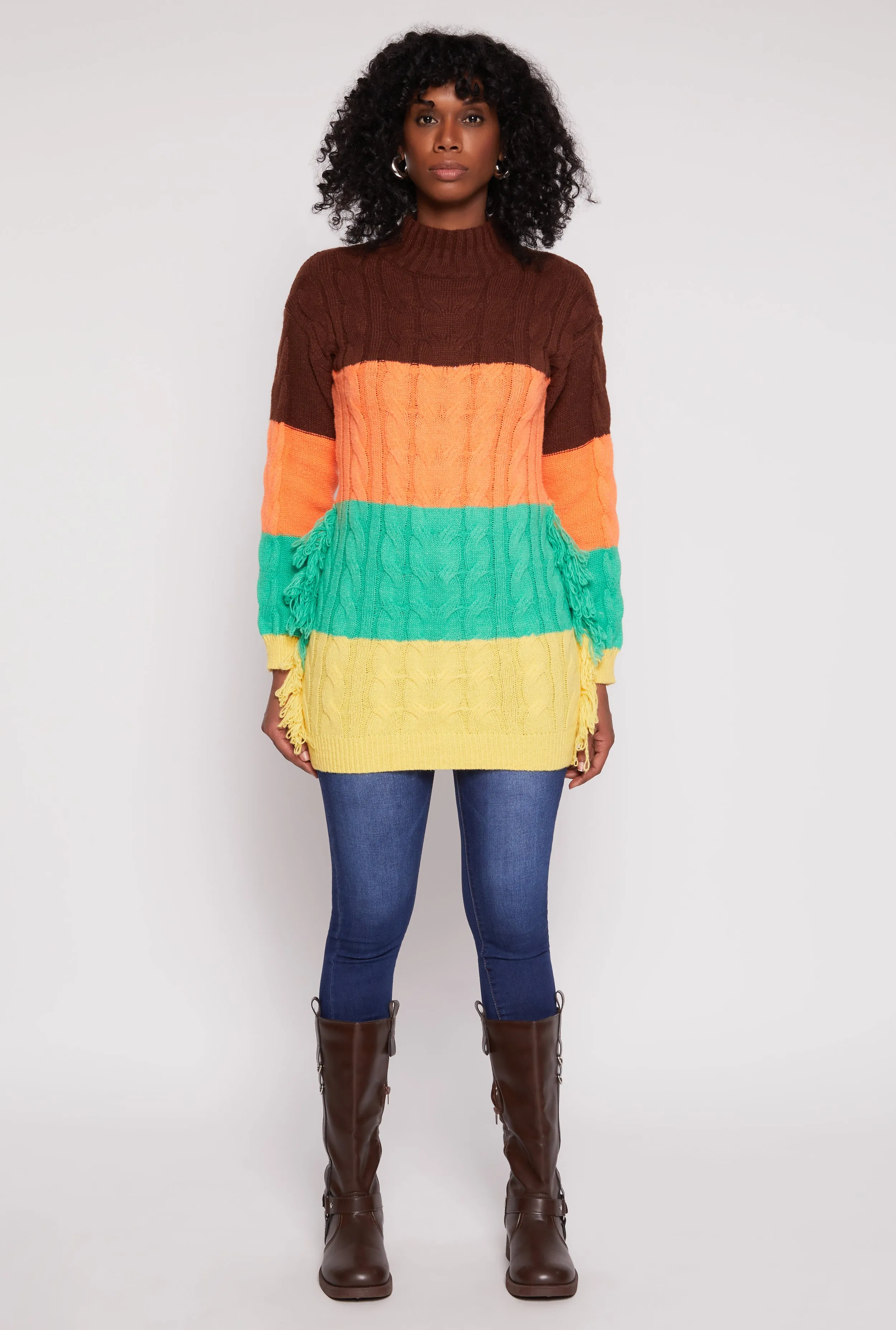 Daisy Cable Knit Fringe Side Tunic Sweater sold by Rainbow product image thumbnail 3