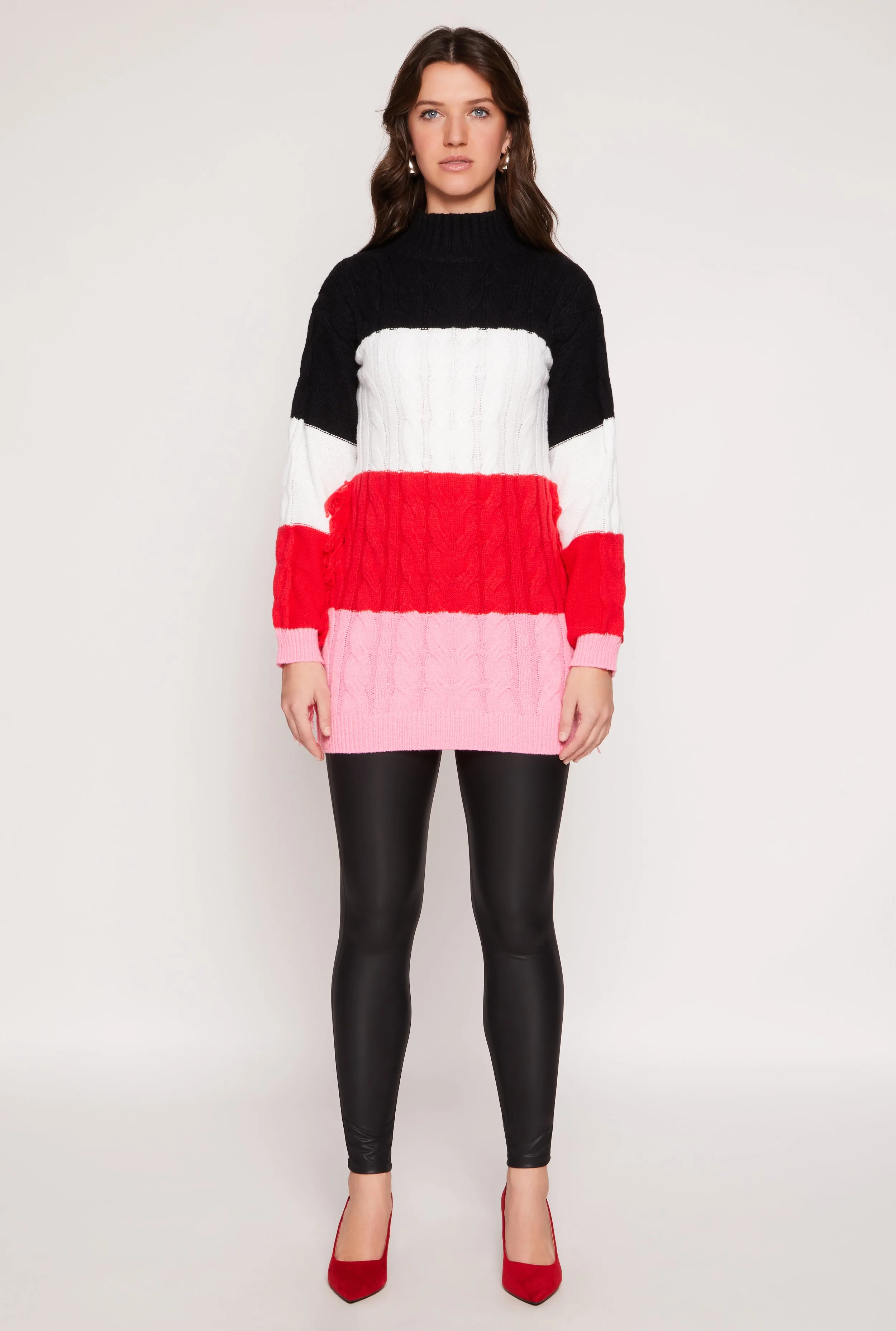 Daisy Cable Knit Fringe Side Tunic Sweater sold by Rainbow