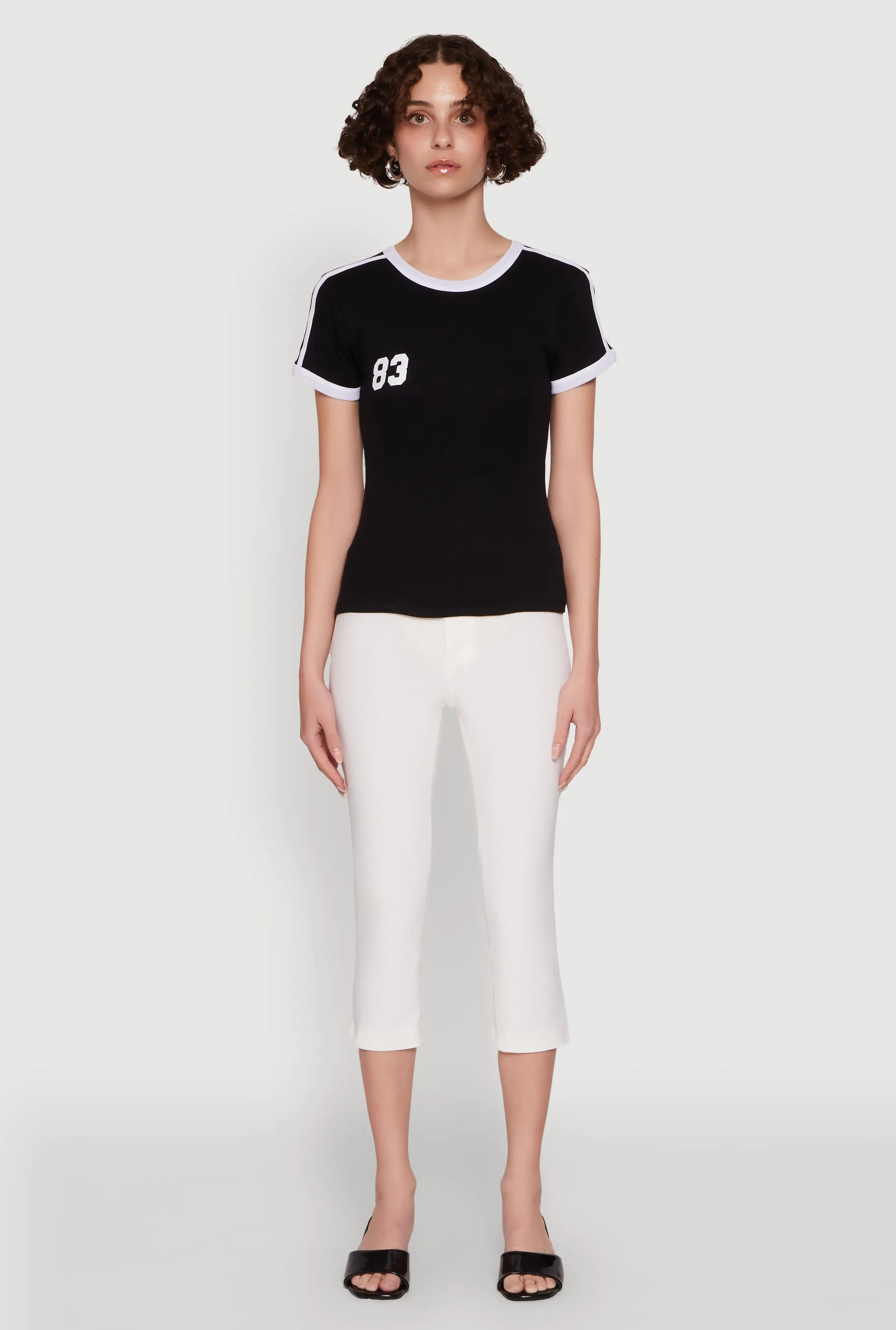 Stylish 83 Graphic Contrast Trim Cotton Jersey Tee sold by Rainbow