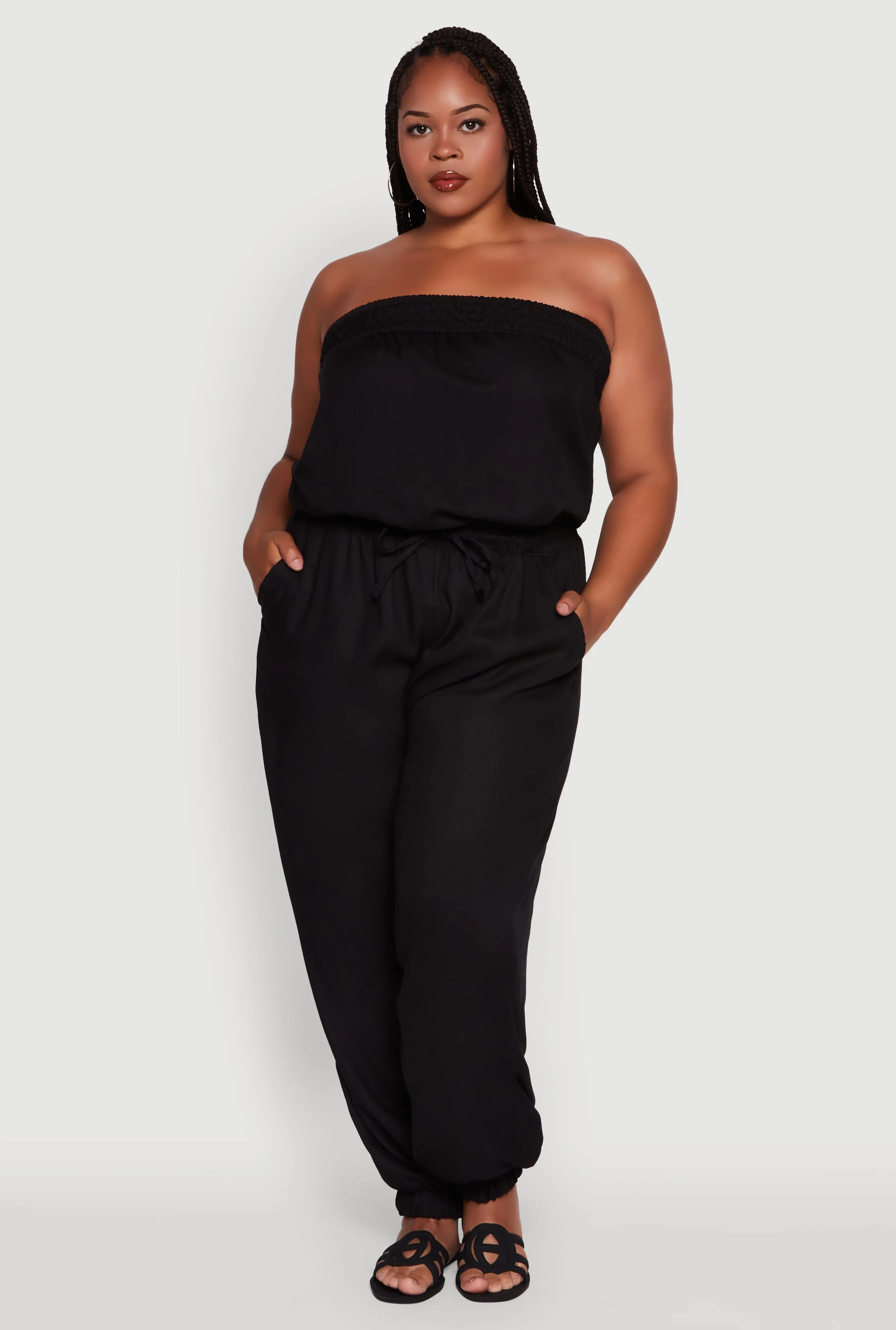 Plus Size Strapless Tube Jumpsuit with Tie Waist sold by Rainbow