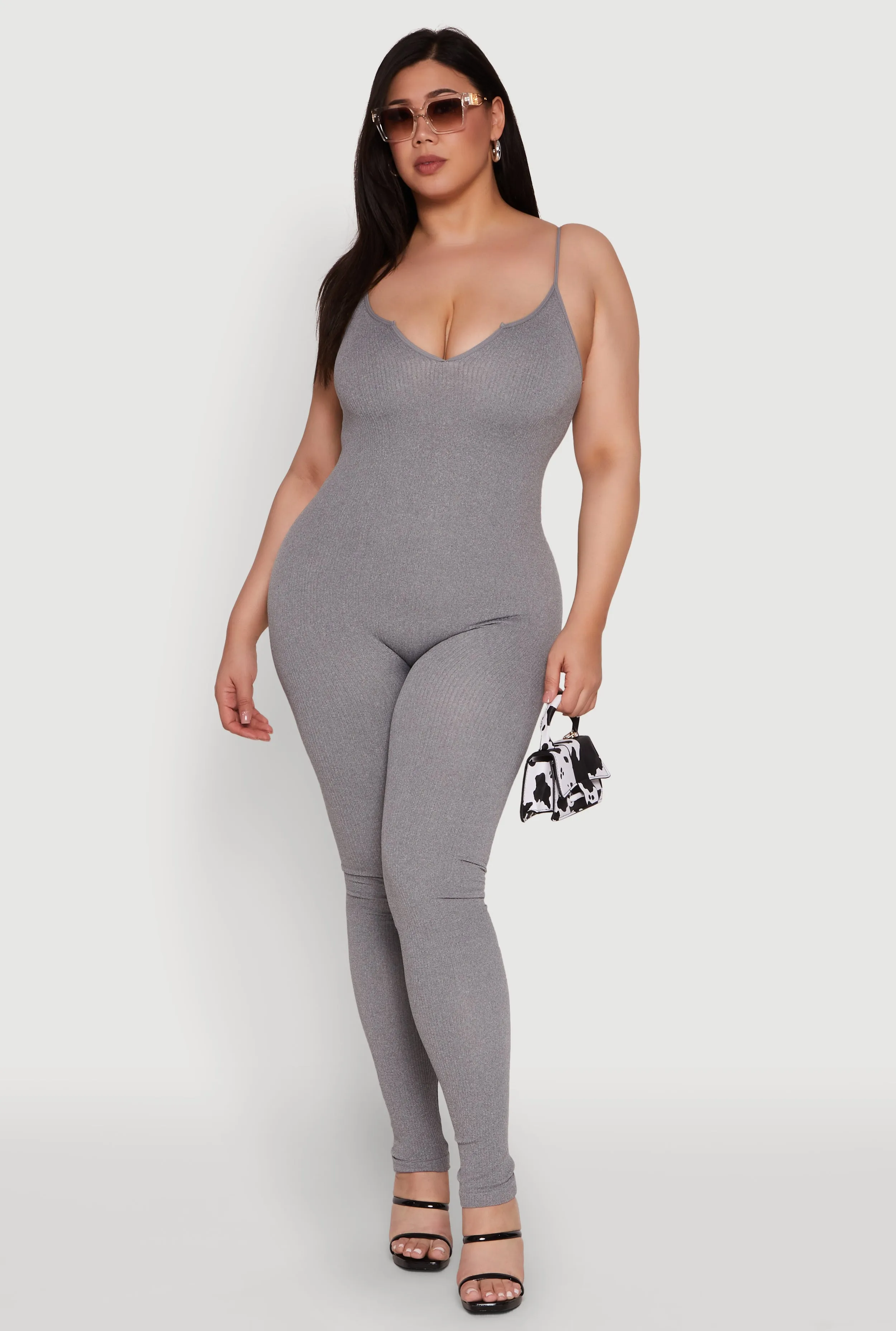 Plus Size Ribbed Knit Sleeveless Jumpsuit with Notch Neck sold by Rainbow product image thumbnail 2