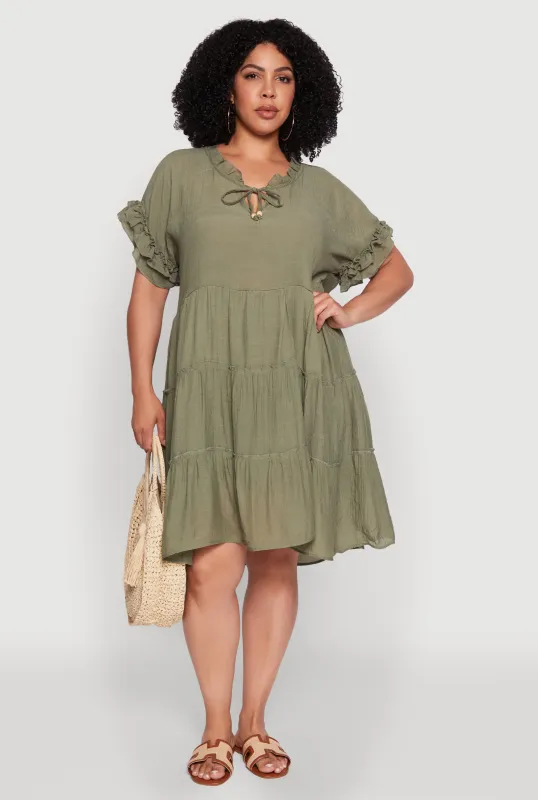 Plus Size Beaded Keyhole Tiered Midi Dress sold by Rainbow