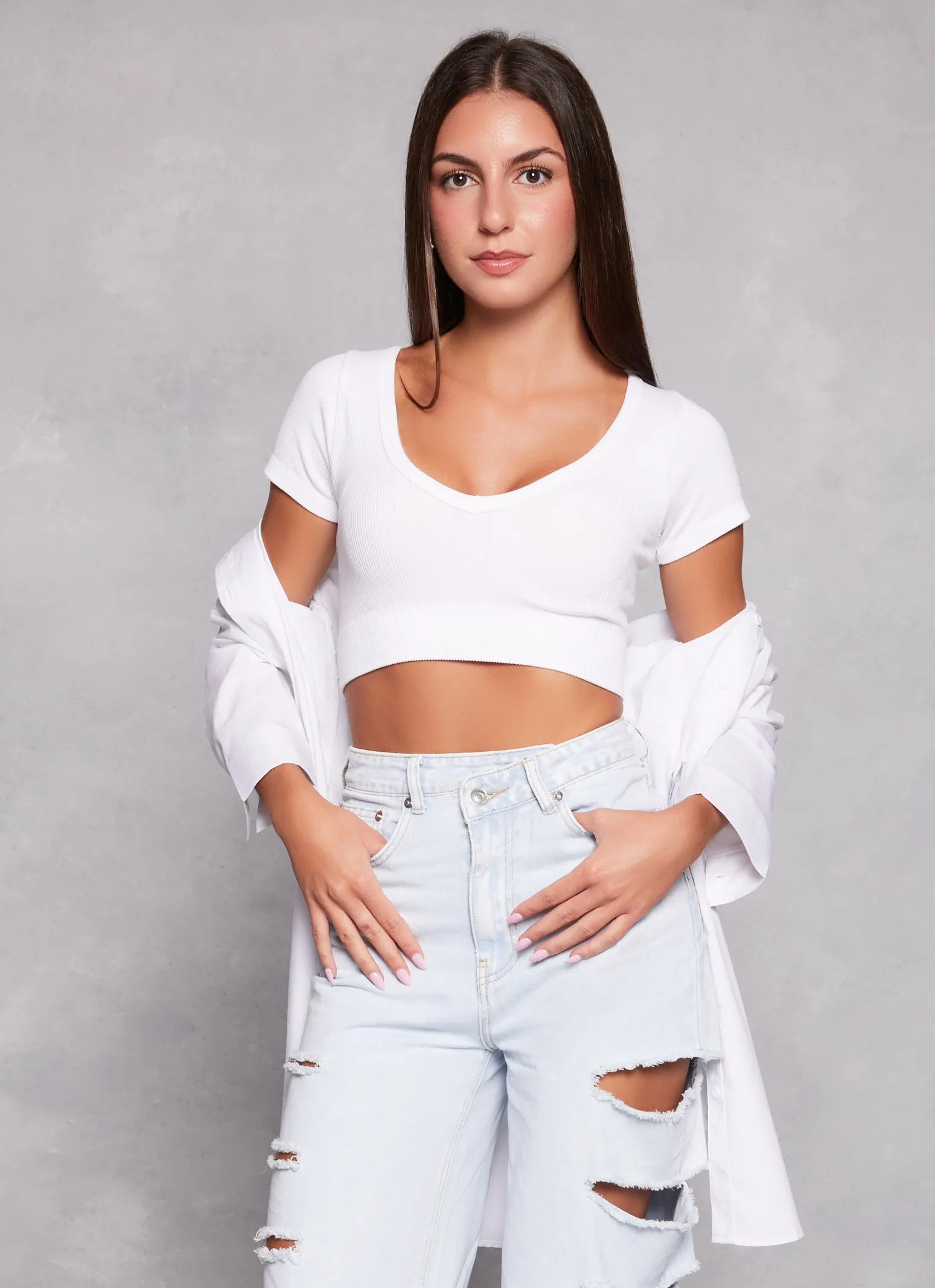 Seamless Ribbed V Neck Crop Top sold by Rainbow product image thumbnail 5
