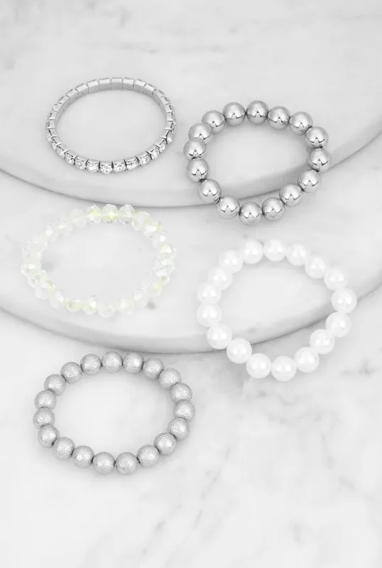 Faux Pearl Beaded Stretch Bracelets Set of 5 sold by Rainbow