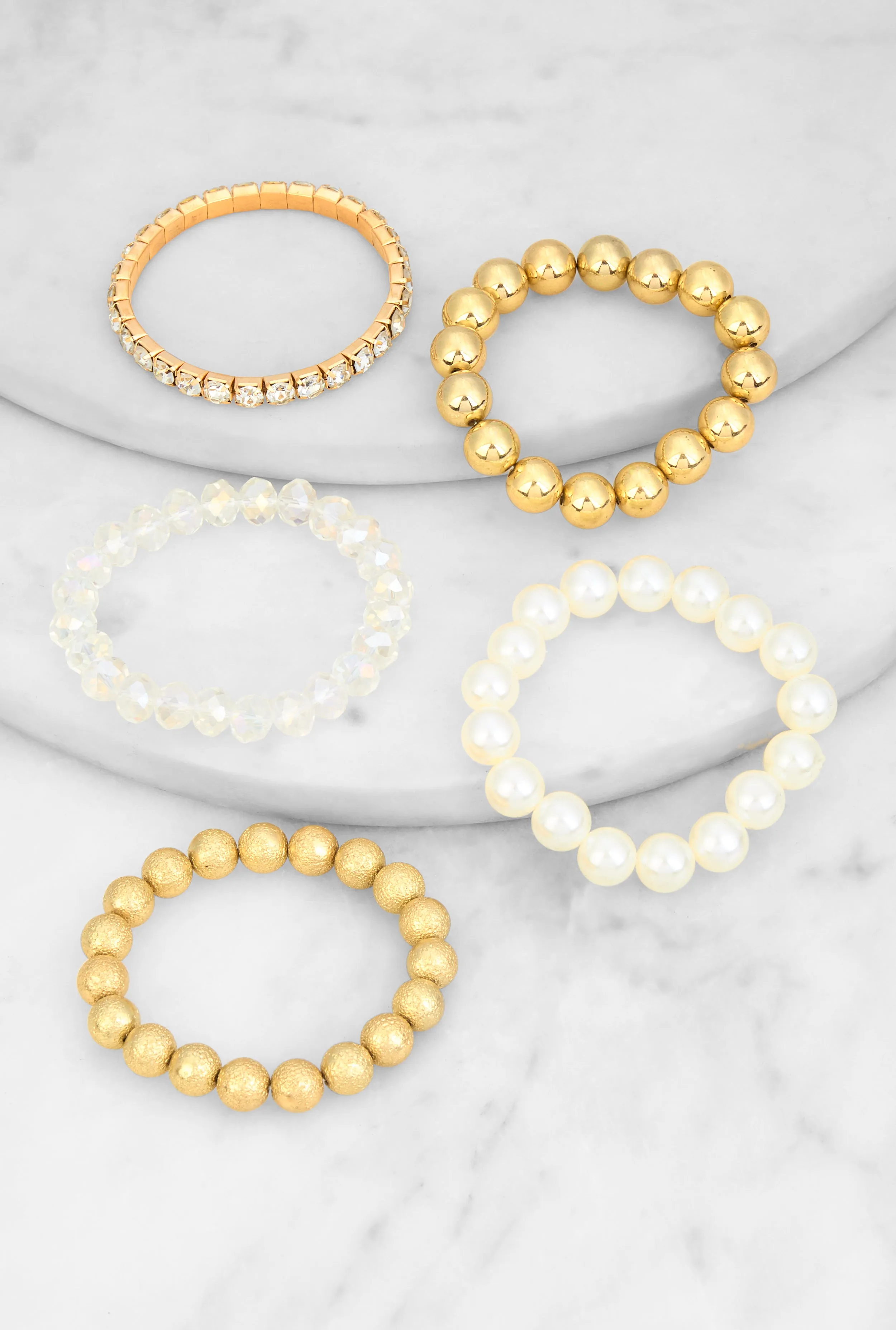 Faux Pearl Beaded Stretch Bracelets Set of 5 sold by Rainbow product image thumbnail 2