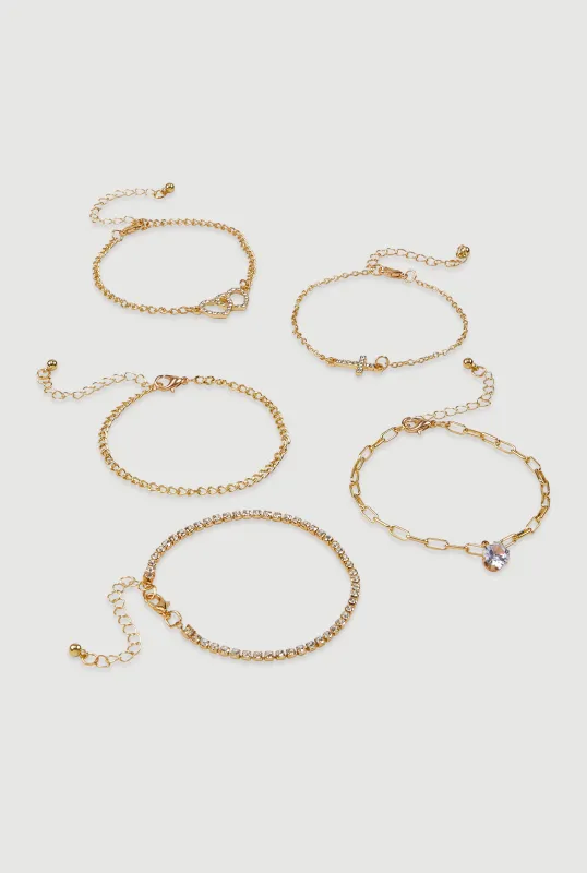 Rhinestone Heart Pendant Bracelets Set of 5 sold by Rainbow