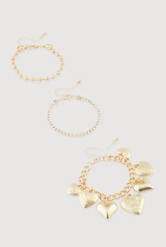 Cubic Zirconia Assorted Metallic Bracelets Set of 3 sold by Rainbow