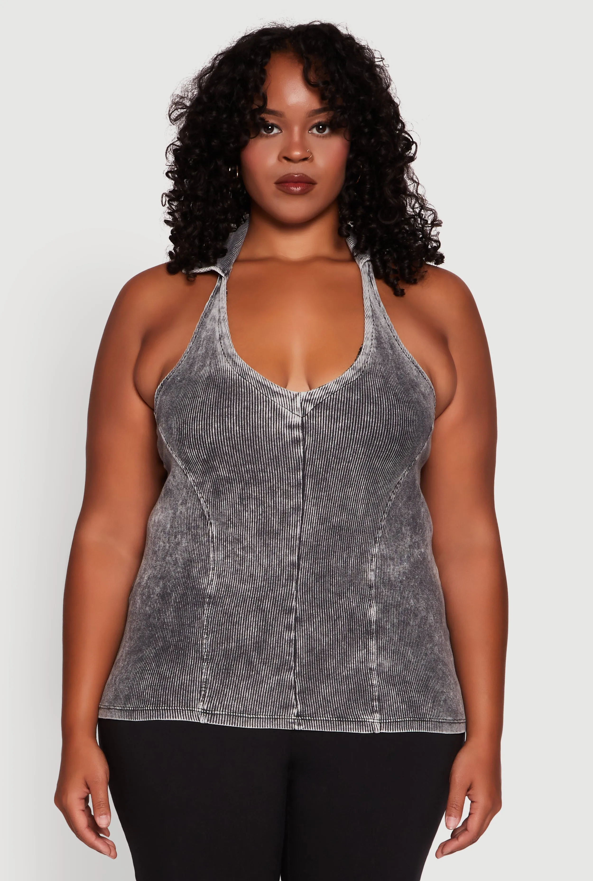 Plus Size Ribbed Knit Acid Wash Halter Top sold by Rainbow product image thumbnail 2