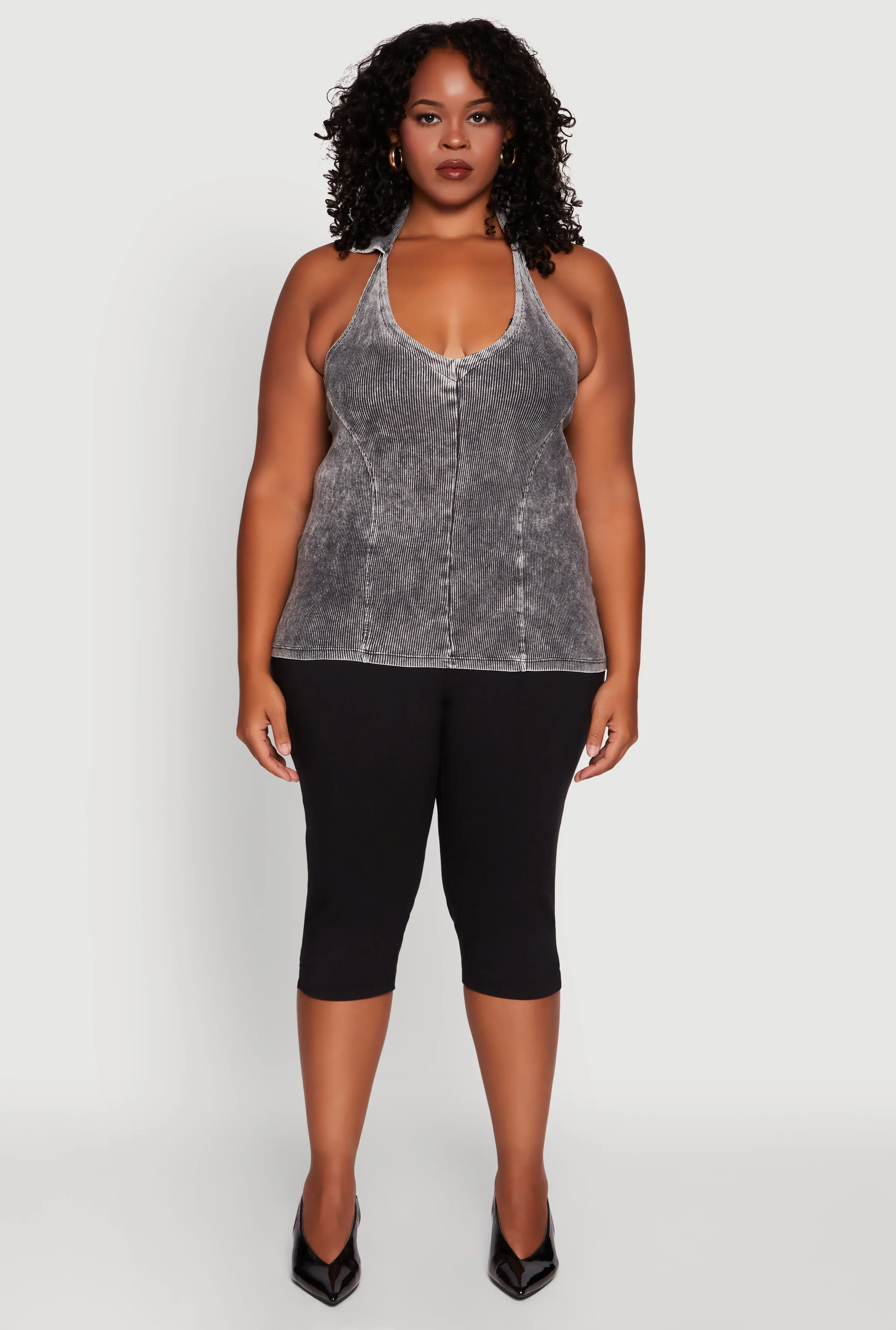 Plus Size Ribbed Knit Acid Wash Halter Top sold by Rainbow