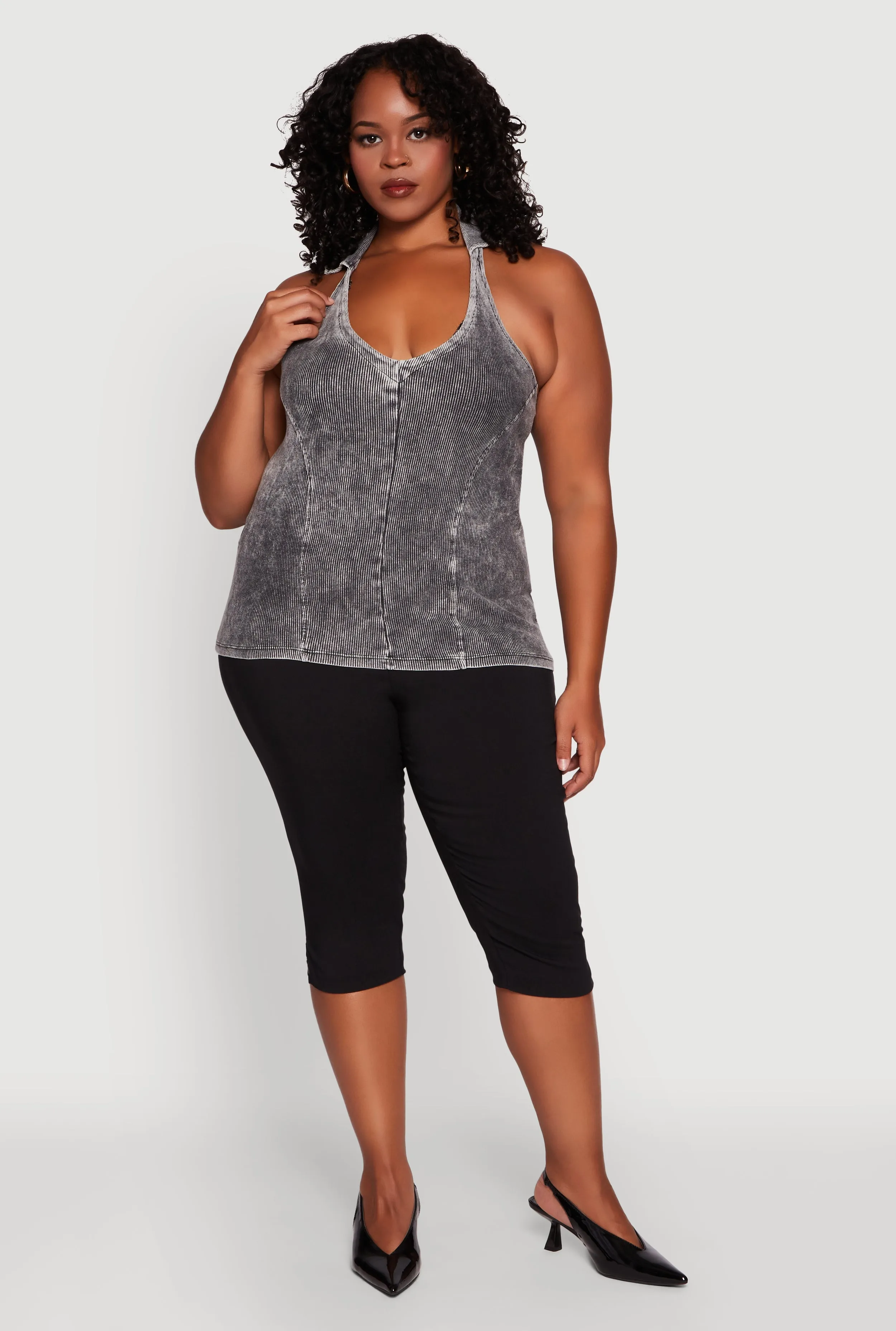 Plus Size Ribbed Knit Acid Wash Halter Top sold by Rainbow product image thumbnail 3