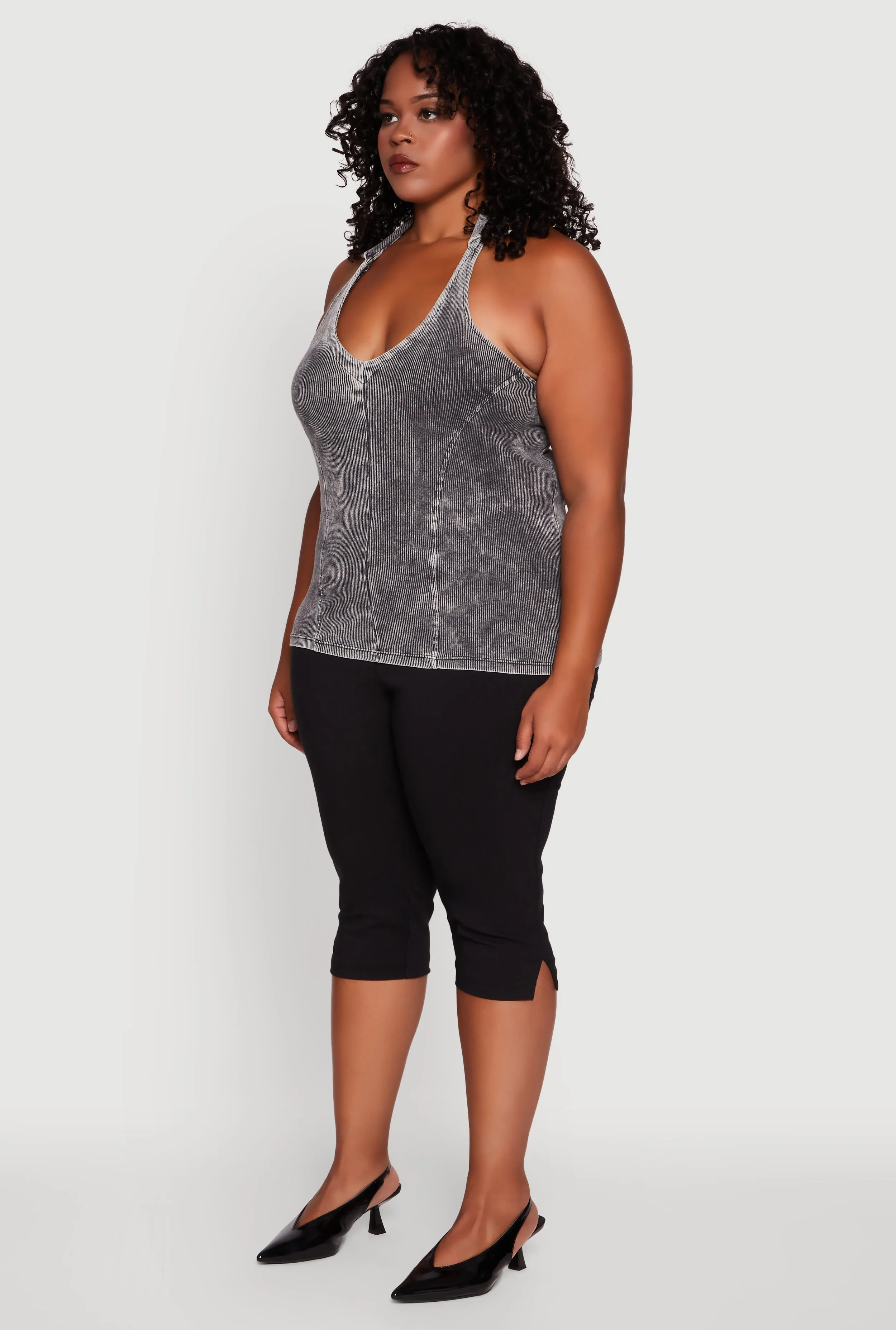 Plus Size Ribbed Knit Acid Wash Halter Top sold by Rainbow product image thumbnail 5