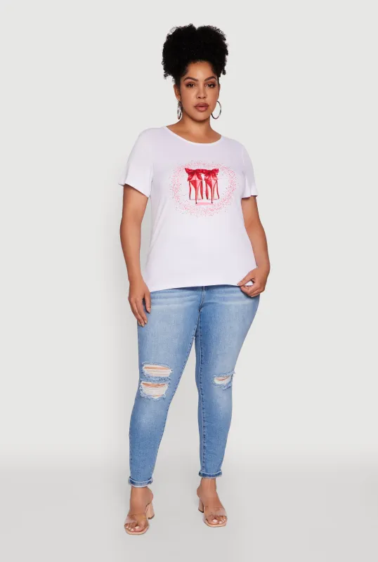 Plus Size Rhinestone Stiletto Heel Graphic Tee sold by Rainbow