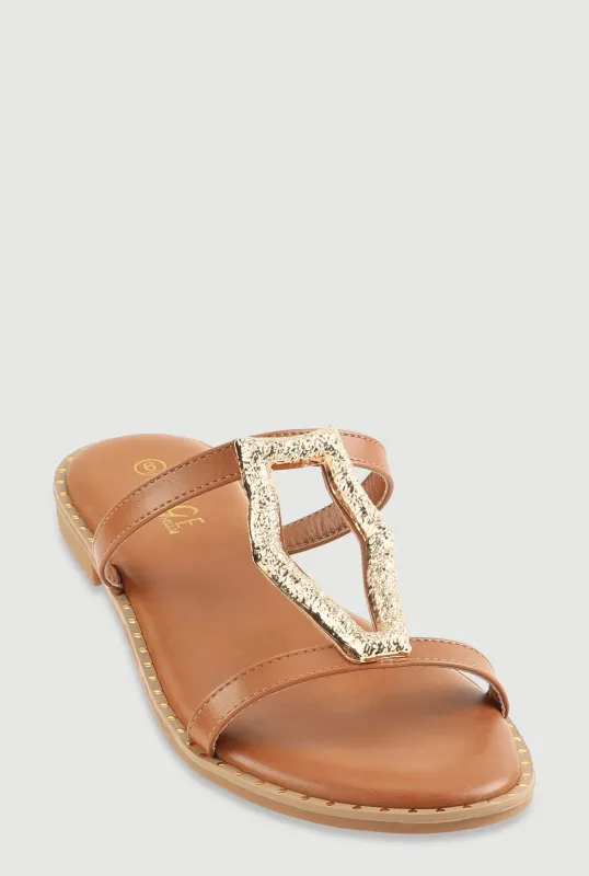 Metallic Keyhole Detail Slide Sandals sold by Rainbow