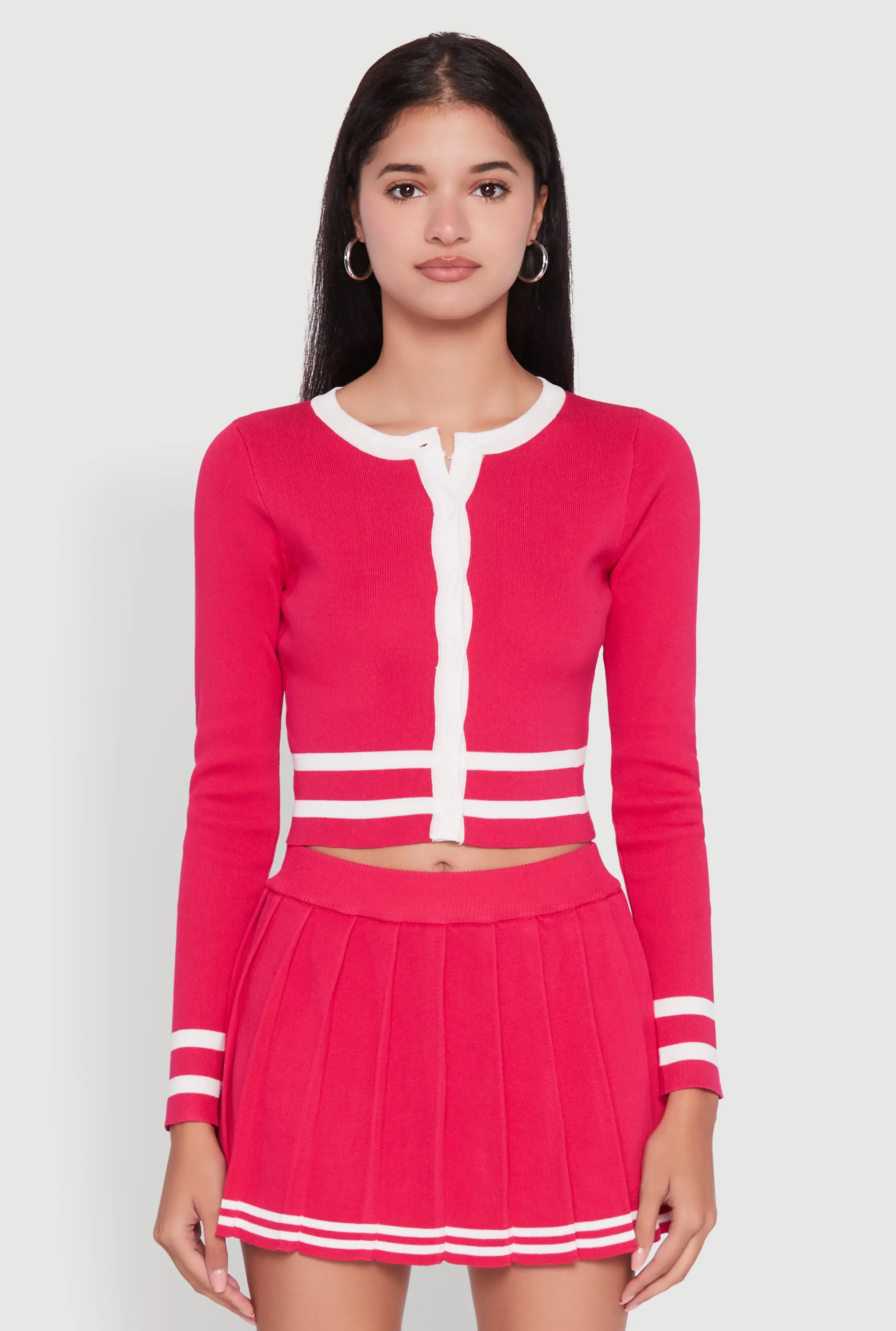 Daisy Button Front Contrast Trim Cardigan sold by Rainbow