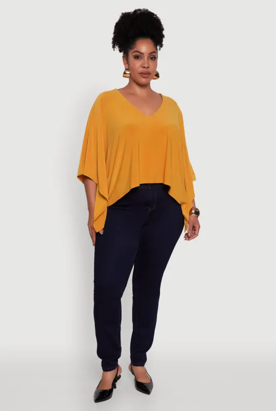 Plus Size Crepe Knit V Neck Crop Blouse sold by Rainbow