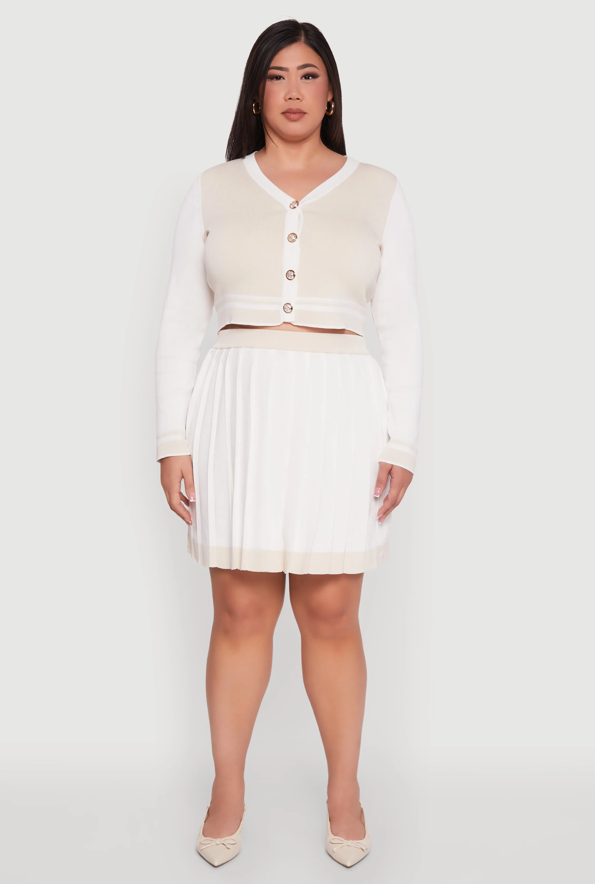 Plus Size Color Blocked Pleated Midi Skirt sold by Rainbow