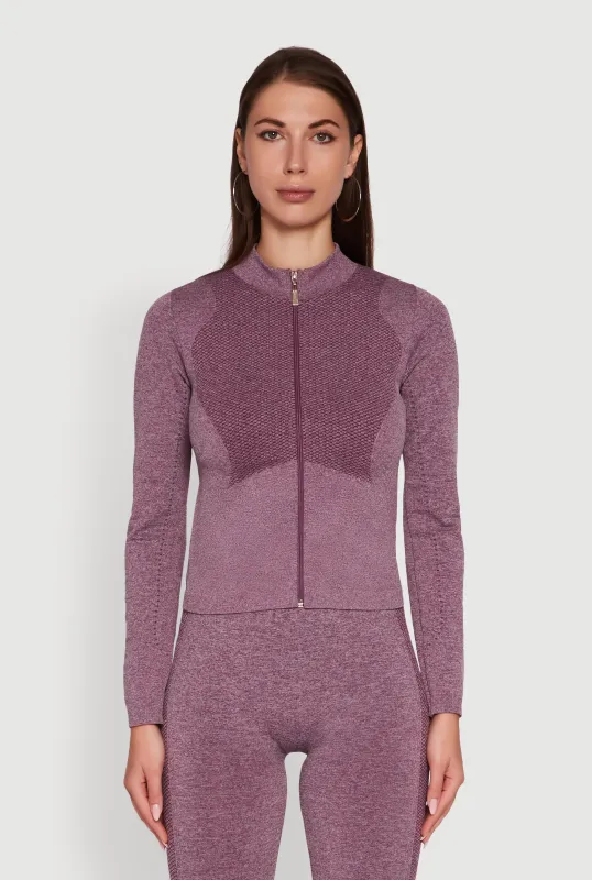 Seamless Marled Mock Neck Long Sleeve Track Jacket sold by Rainbow