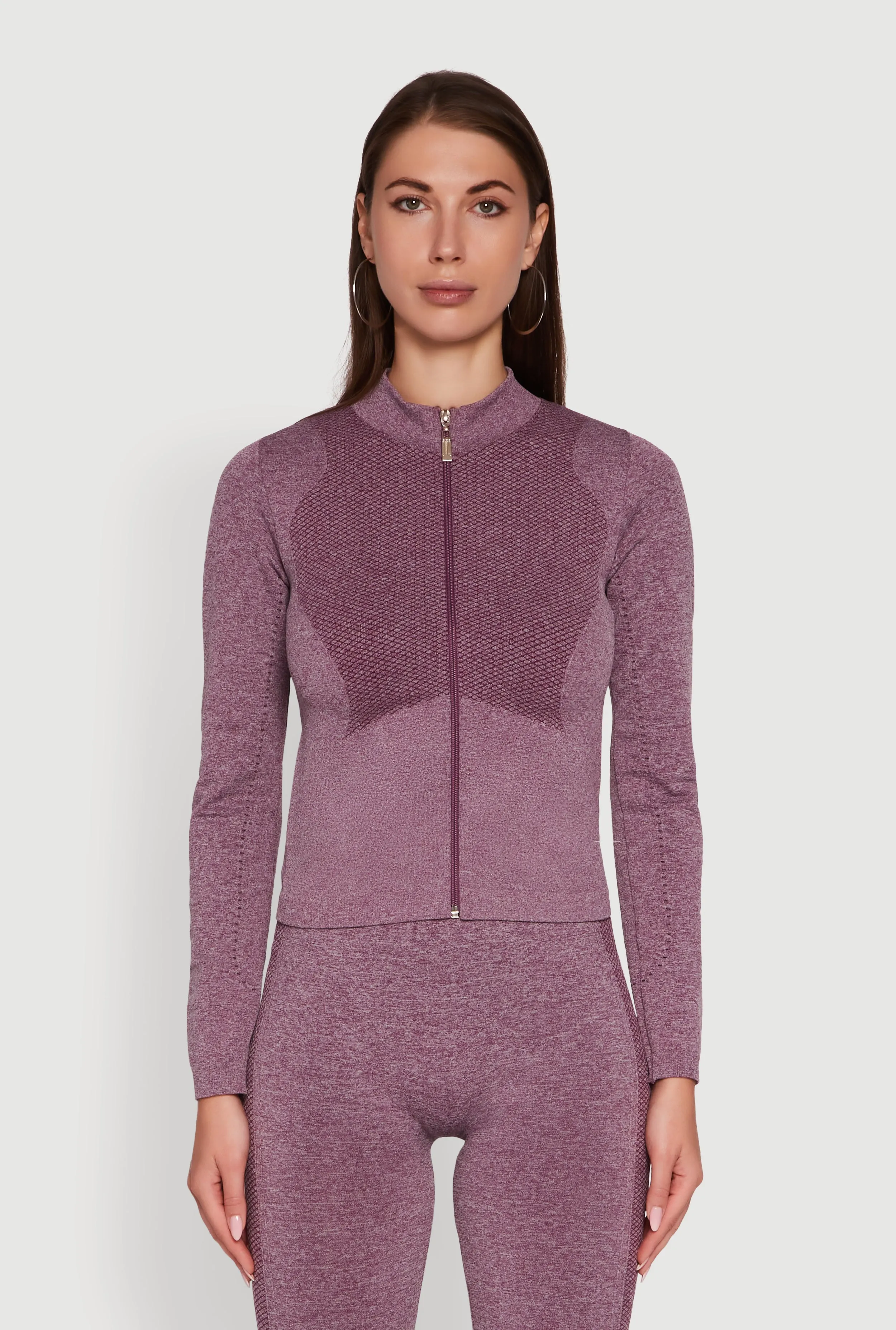 Seamless Marled Mock Neck Long Sleeve Track Jacket sold by Rainbow