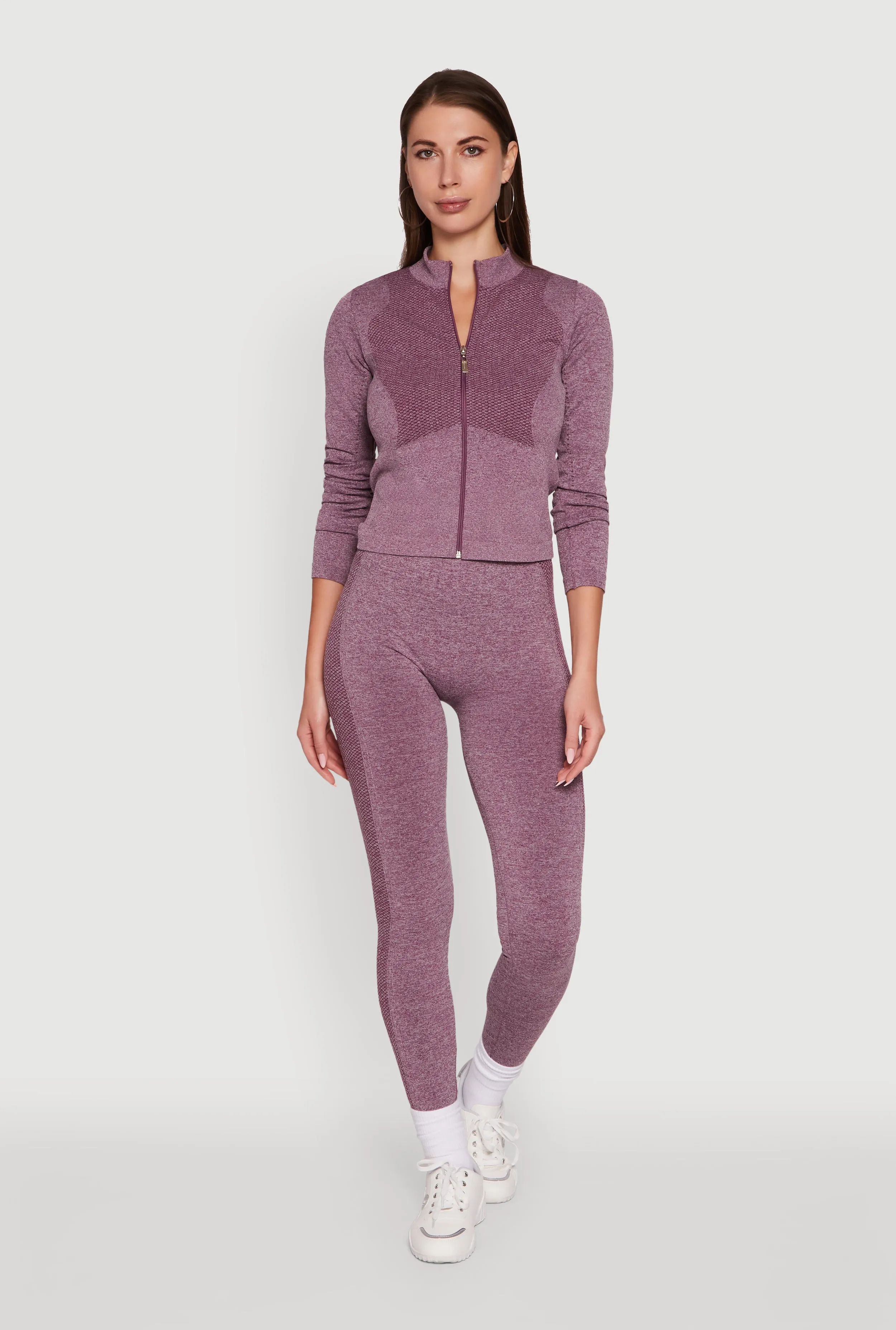 Seamless Marled Mock Neck Long Sleeve Track Jacket sold by Rainbow product image thumbnail 2