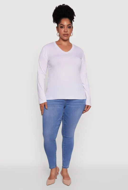 Plus Size Basic V Neck Long Sleeve T-Shirt sold by Rainbow