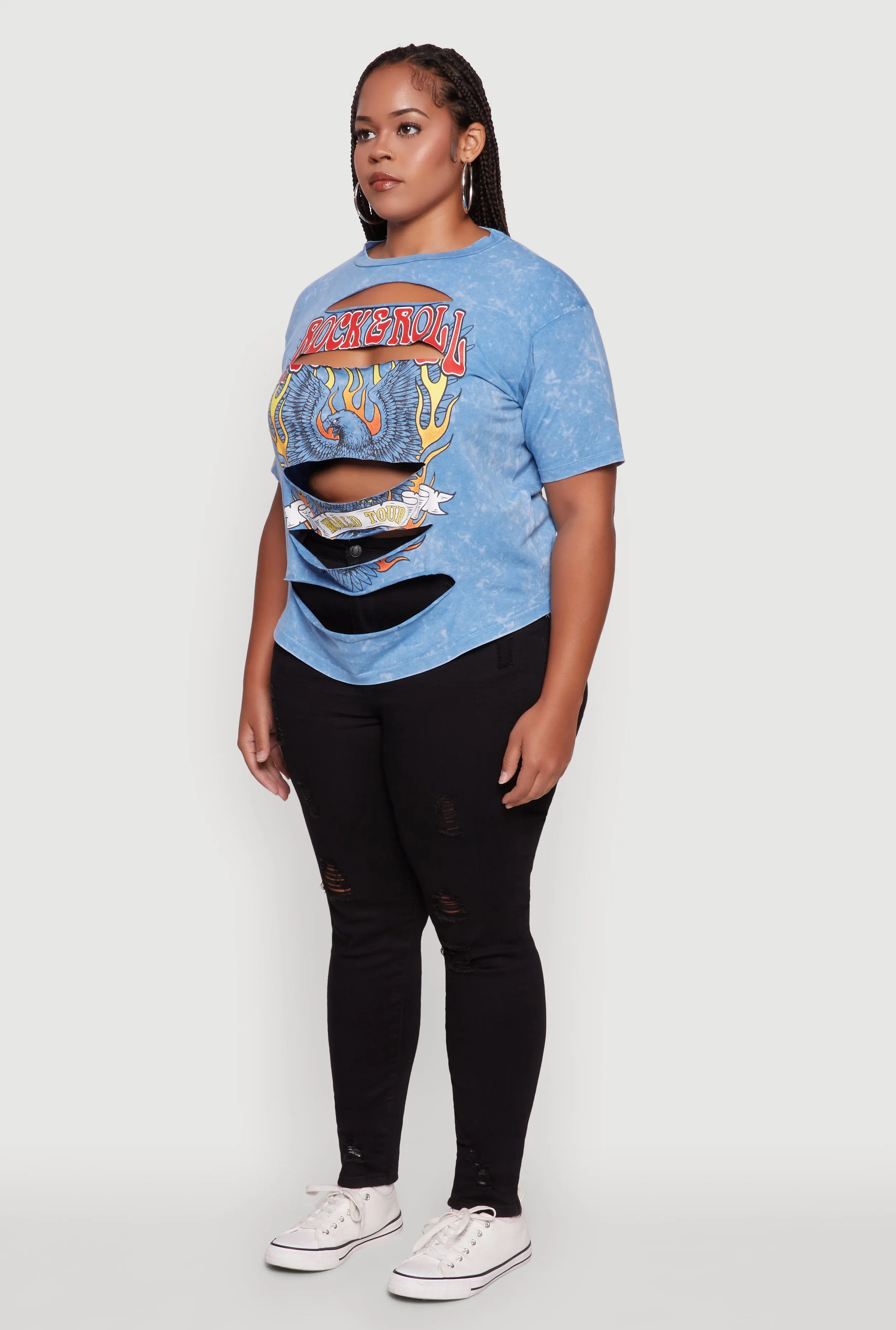 Plus Size Slashed Rock and Roll World Tour Graphic Tee sold by Rainbow product image thumbnail 5