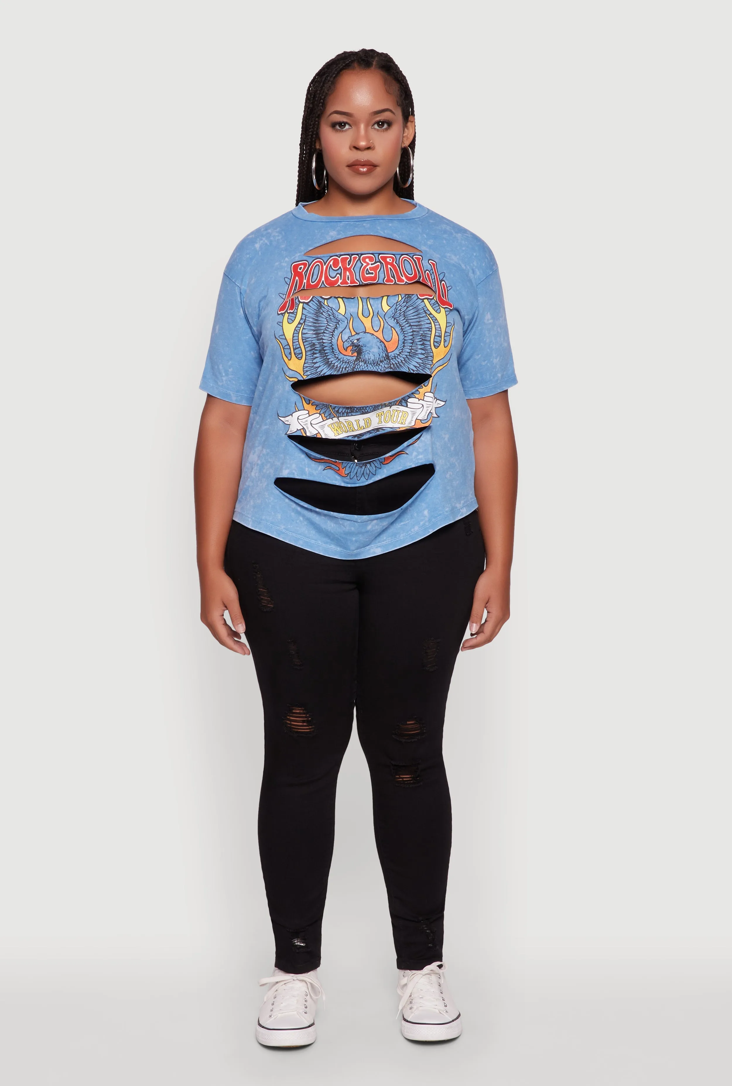 Plus Size Slashed Rock and Roll World Tour Graphic Tee sold by Rainbow product image thumbnail 3