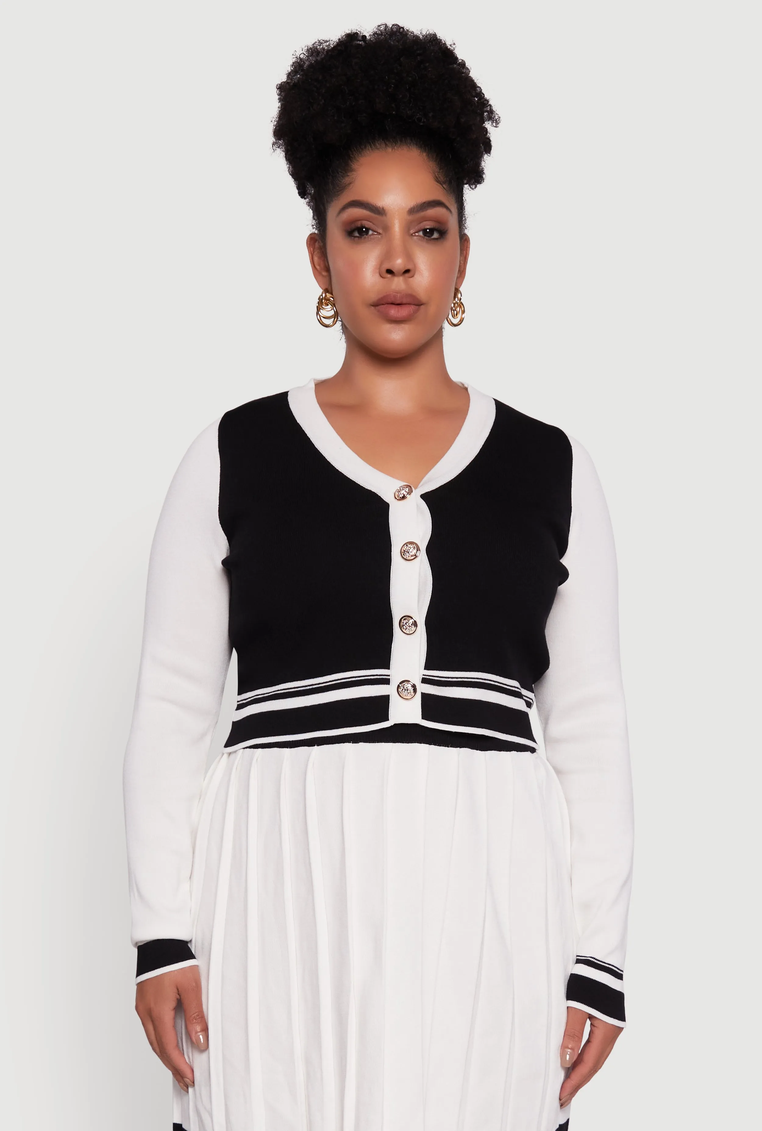 Plus Size Color Blocked Crop Cardigan sold by Rainbow