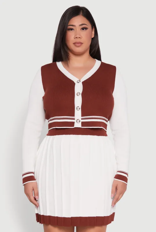 Plus Size Color Blocked Crop Cardigan sold by Rainbow