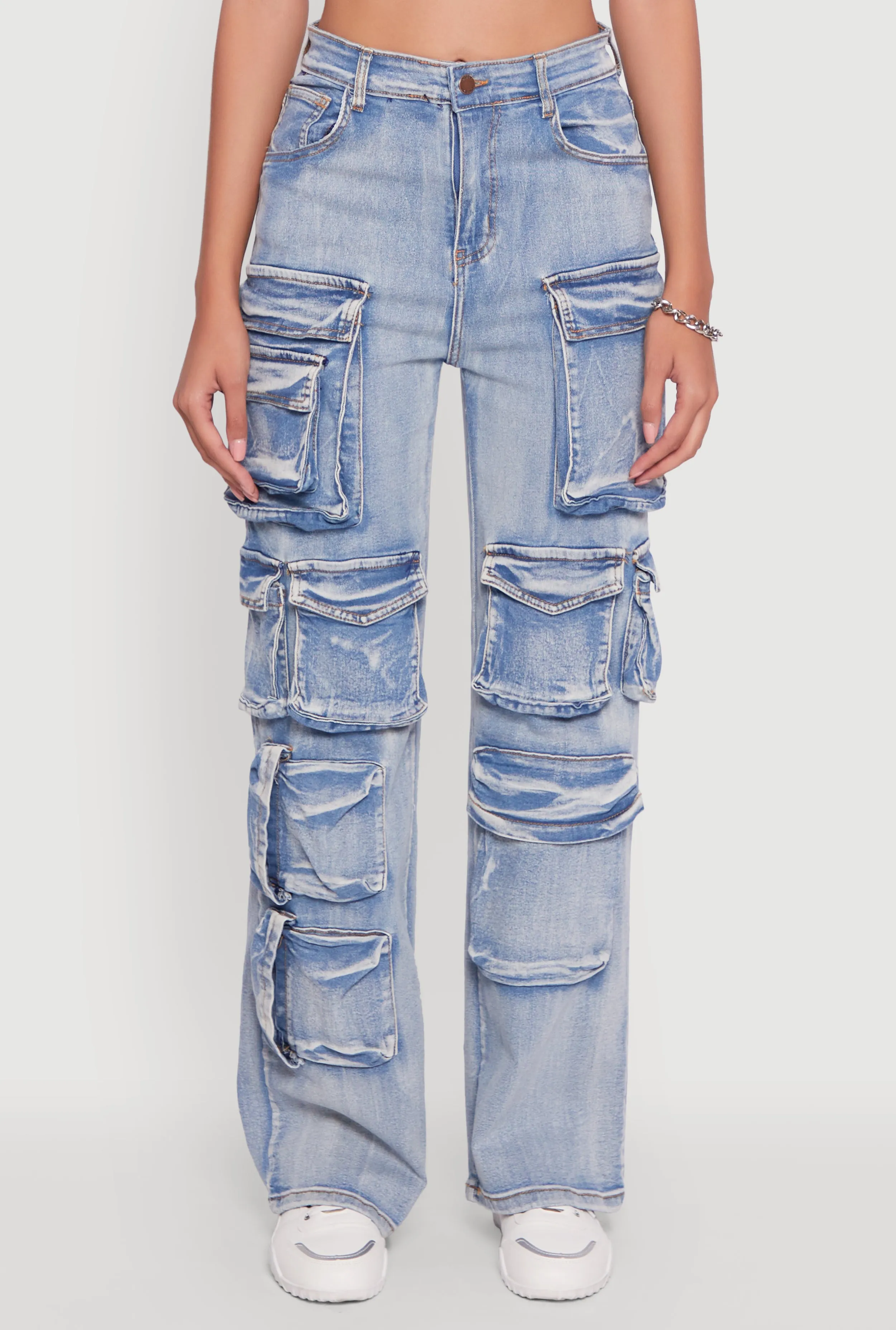 Mineral Wash High Waisted Straight Leg Utility Jeans sold by Rainbow product image thumbnail 5