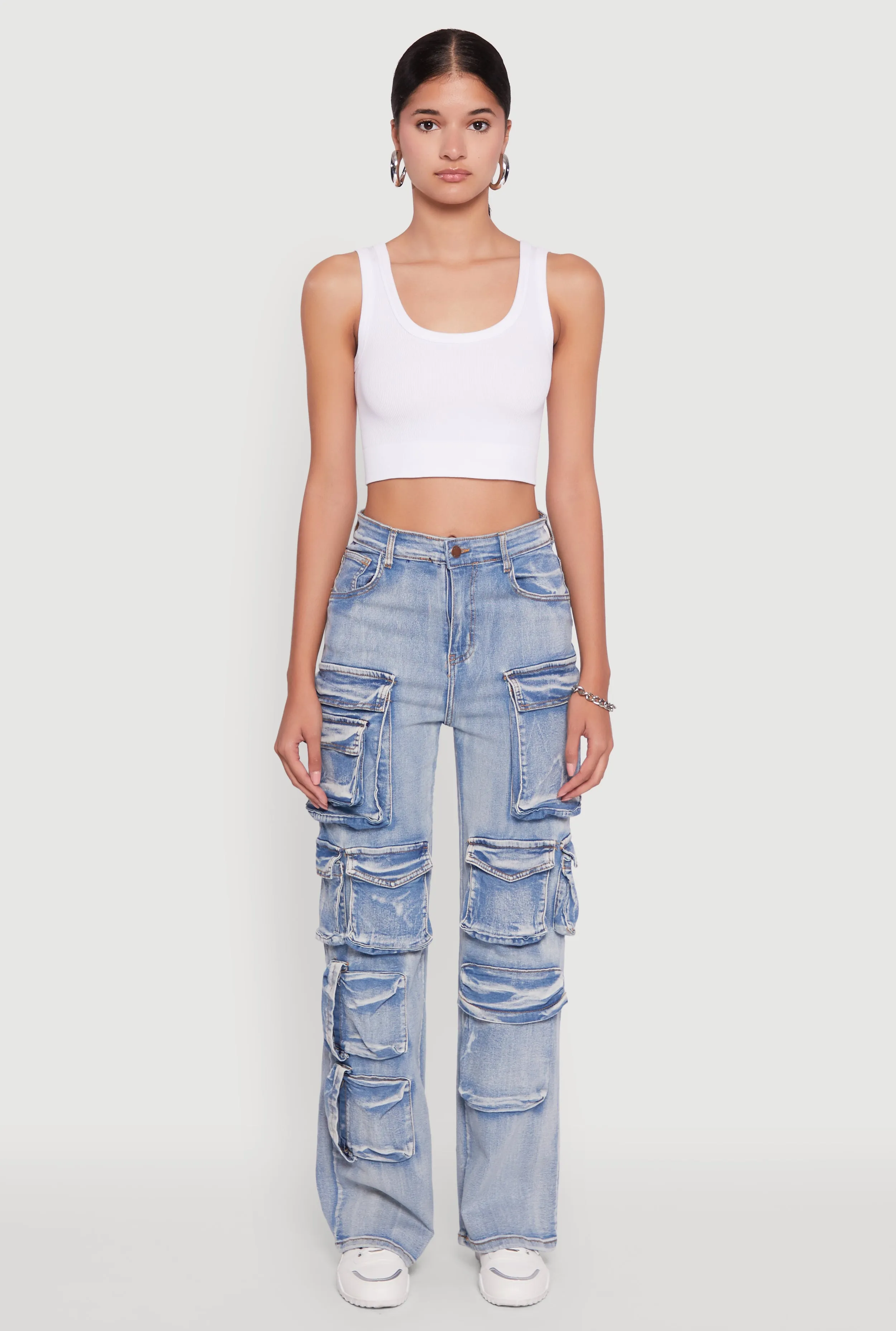 Mineral Wash High Waisted Straight Leg Utility Jeans sold by Rainbow product image thumbnail 2