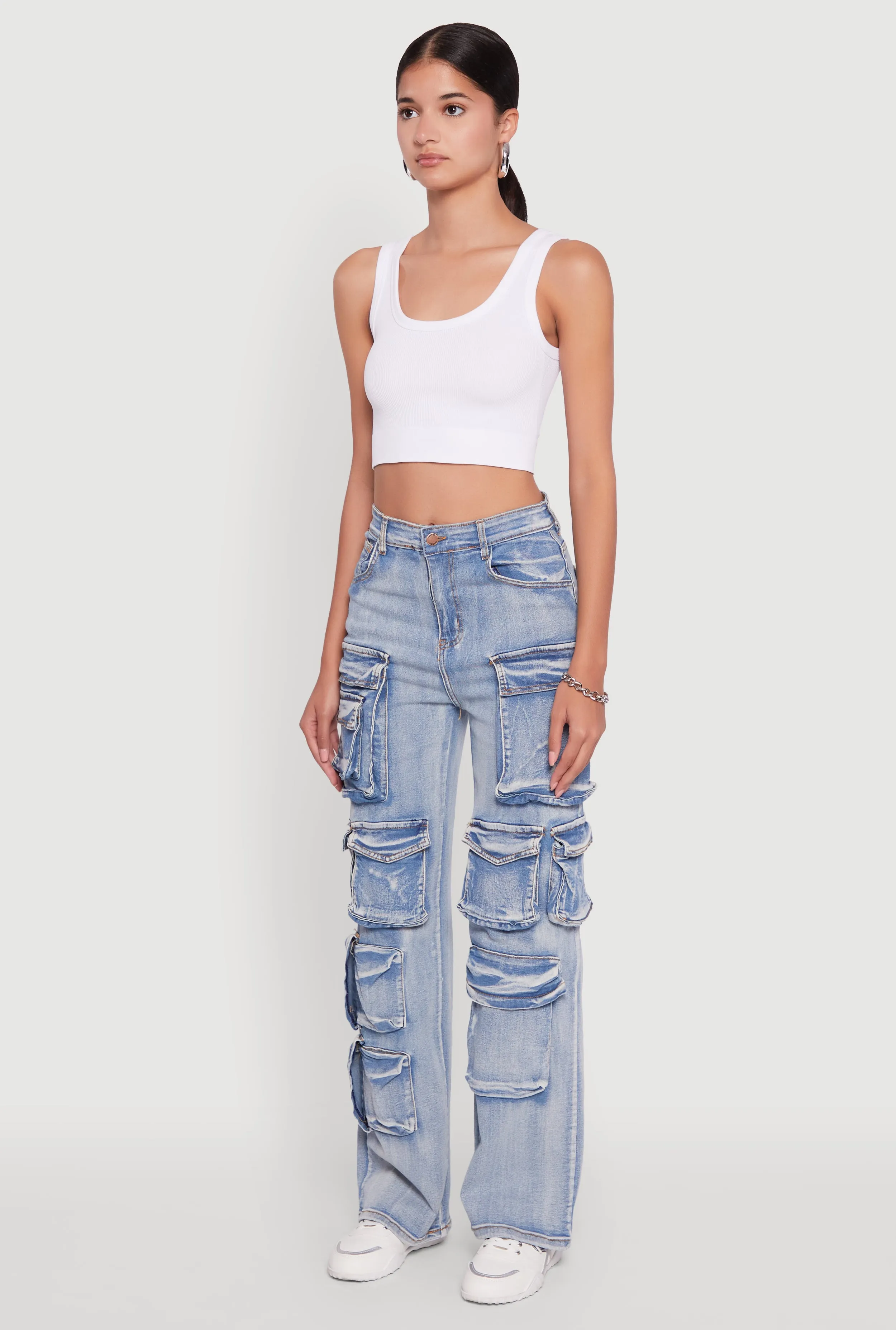 Mineral Wash High Waisted Straight Leg Utility Jeans sold by Rainbow product image thumbnail 3