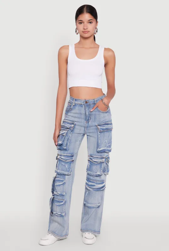 Mineral Wash High Waisted Straight Leg Utility Jeans sold by Rainbow