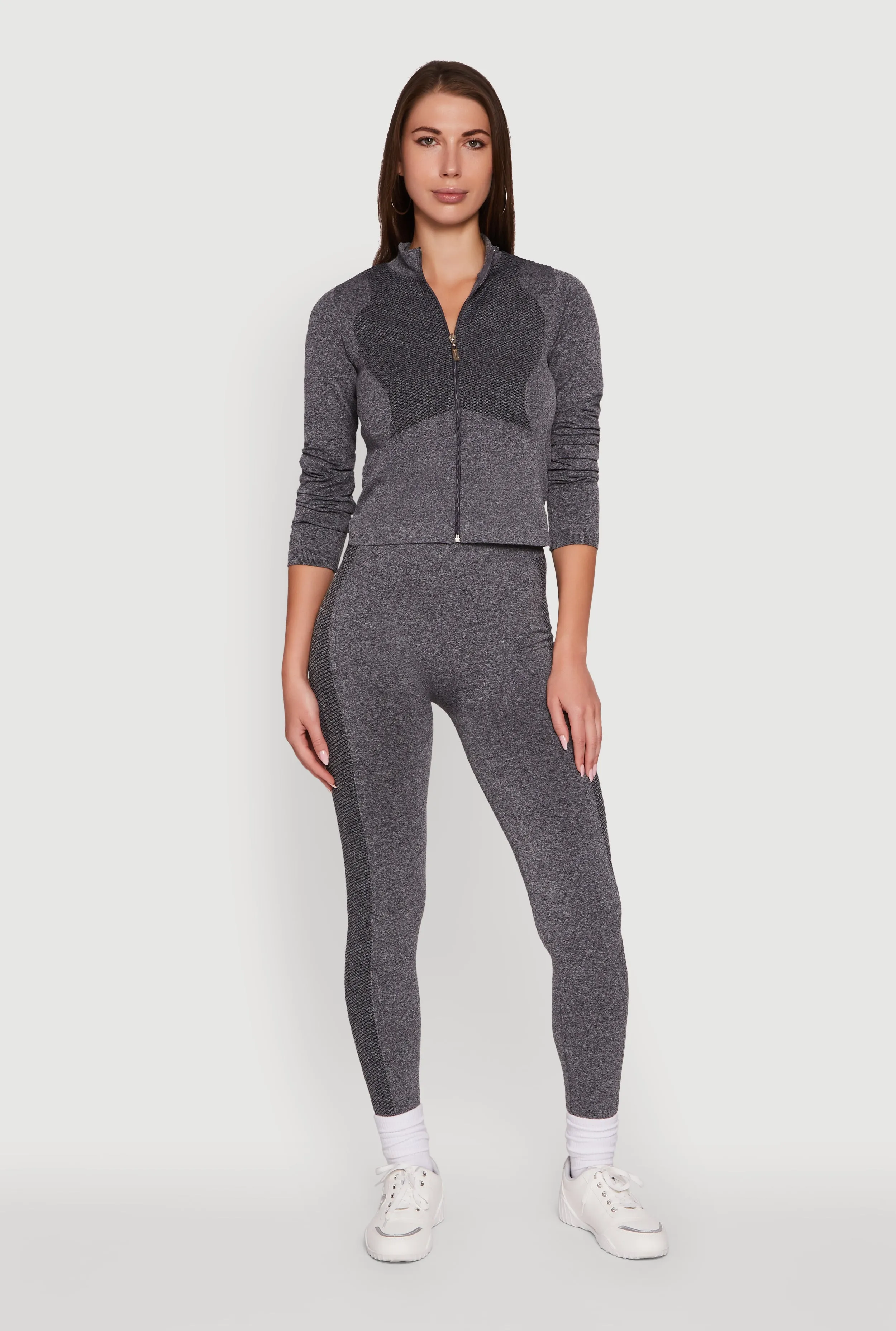 Seamless Marled Mock Neck Long Sleeve Track Jacket sold by Rainbow product image thumbnail 3