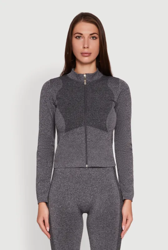 Seamless Marled Mock Neck Long Sleeve Track Jacket sold by Rainbow