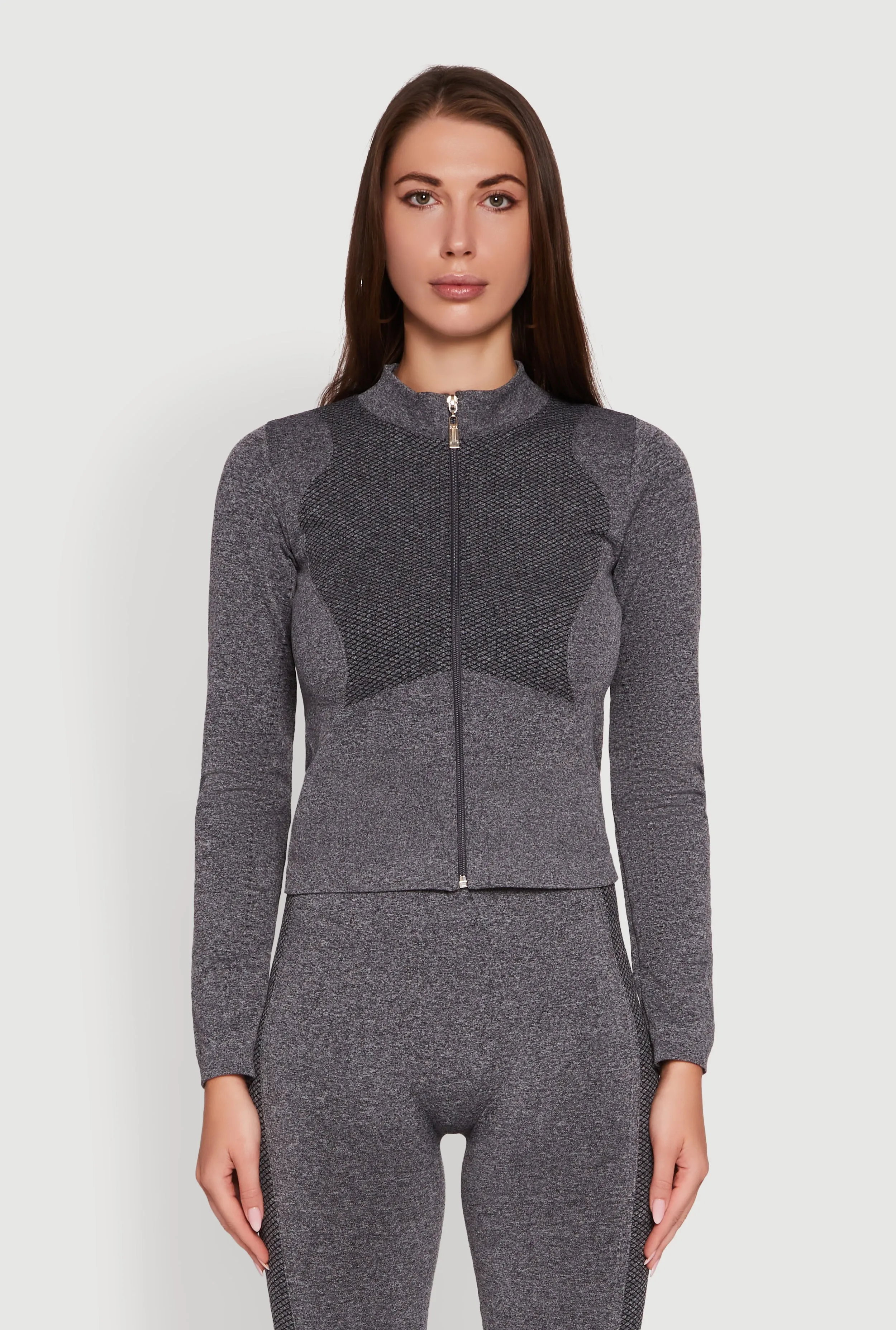 Seamless Marled Mock Neck Long Sleeve Track Jacket sold by Rainbow