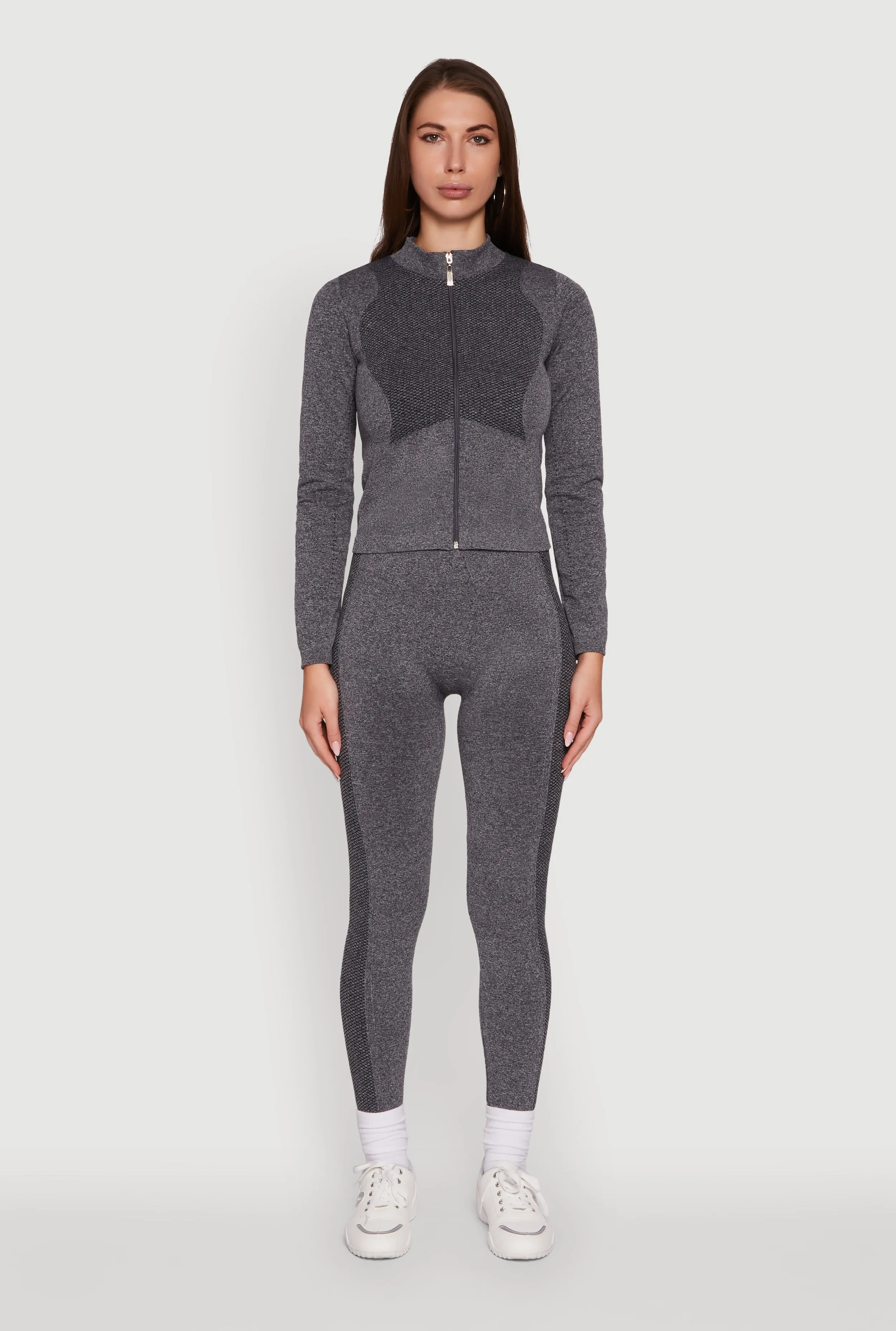 Seamless Marled Mock Neck Long Sleeve Track Jacket sold by Rainbow product image thumbnail 2